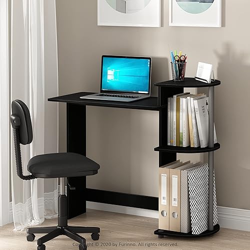 Miniatura 40 de Furinno - Escritorio compacto para computadora con estantes, Tablero de partículas, Roble francés gris/negro. Roble