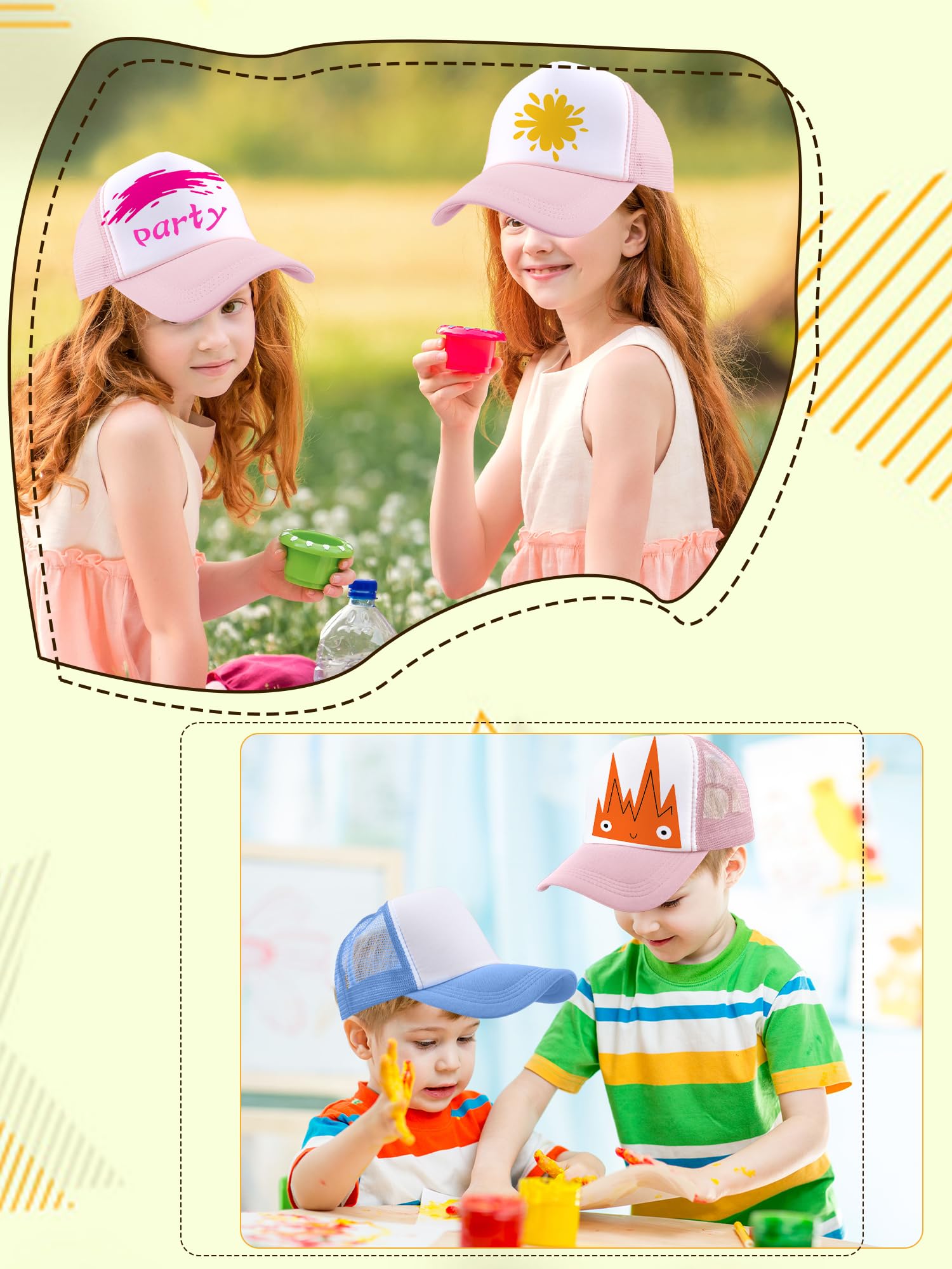 18 Stück Kinder DIY Sublimation Trucker Hüte Blank Trucker Hüte Sommer Mesh Baseball Caps für Kinder Sommer Outdoor Sport