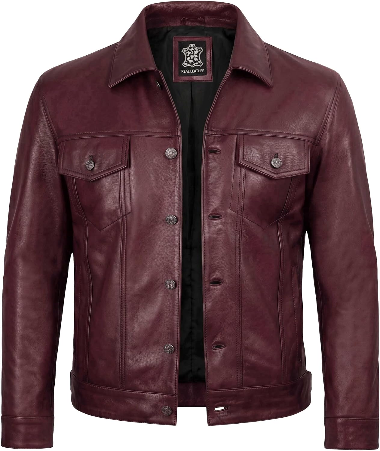 Leather Trucker Jacket Men – Real Lambskin Shirt Style Button Front Leather Jacket Men