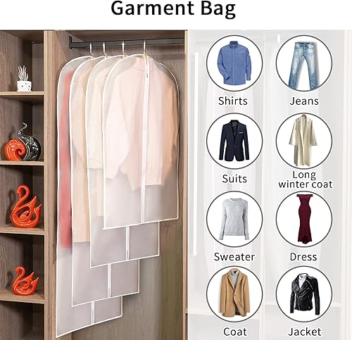 Miniatura 3 de Bolsas colgantes para ropa, bolsas de traje (juego de 12) cubierta antipolvo, bolsa de vestir transpirable para armario, almacenamiento de ropa o