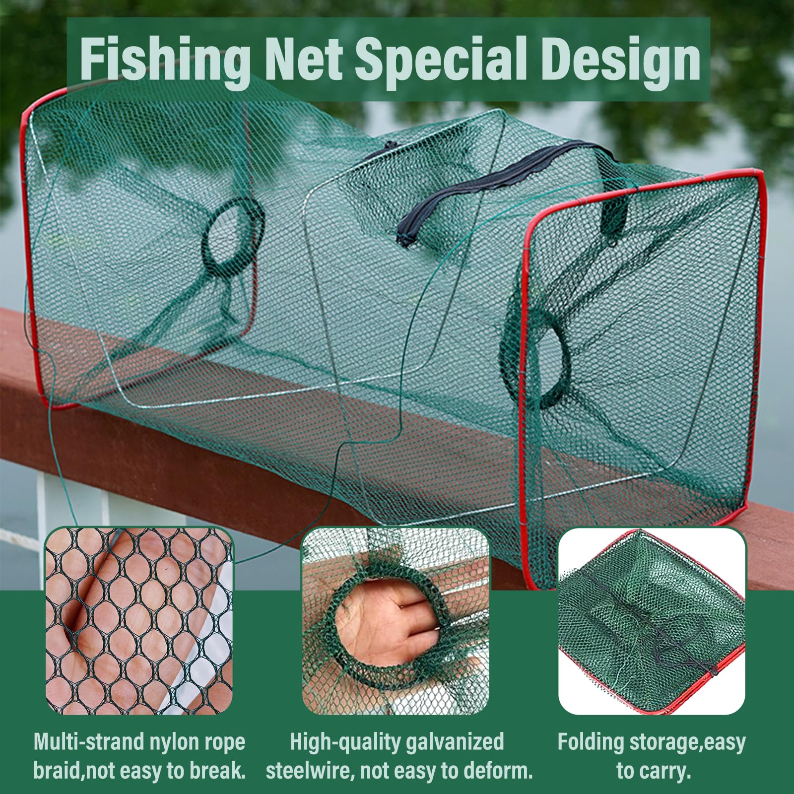 Lot de 3 Nasse a Poisson Rectangulaires Piège à Poisson Pliable Piège à Poissons Pliable Multifonctions Pièges à Poissons pour Crevettes Homards Crabes