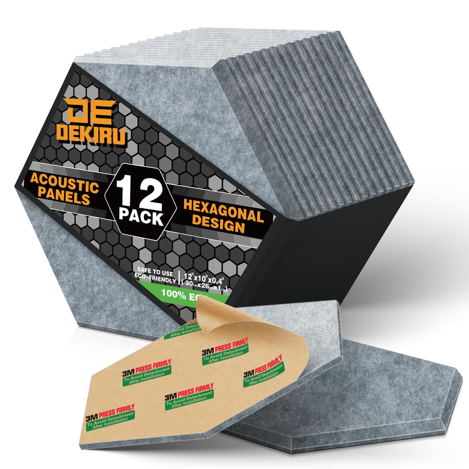 DEKIRU 12 PACK Acoustic Panels, Sound Proof Foam Panels Hexagon Self-Adhesive 12"X10"X0.4", Flame resistant Soundproof Wall Panels, Sound Proof Panels For Walls, Home and Studio Equipment (Dark Grey）