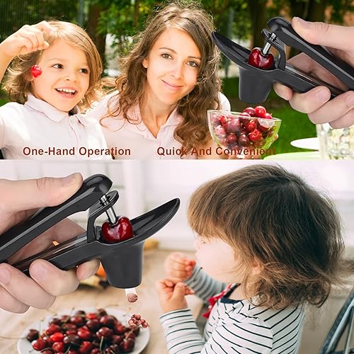 Miniatura 3 de Cherry Pitter - Herramienta descorazonadora de acero inoxidable resistente para olivos y cerezas con diseño de bloqueo que ahorra espacio,