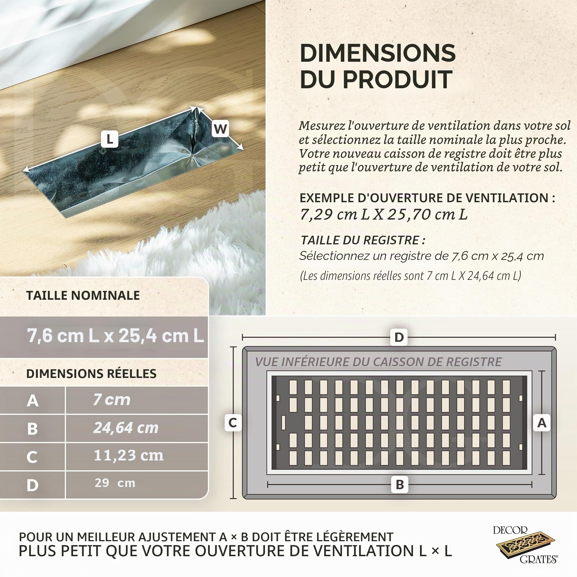 Decor Grates SPH412-A Grille de sol en laiton antique 10,2 x 30,5 cm