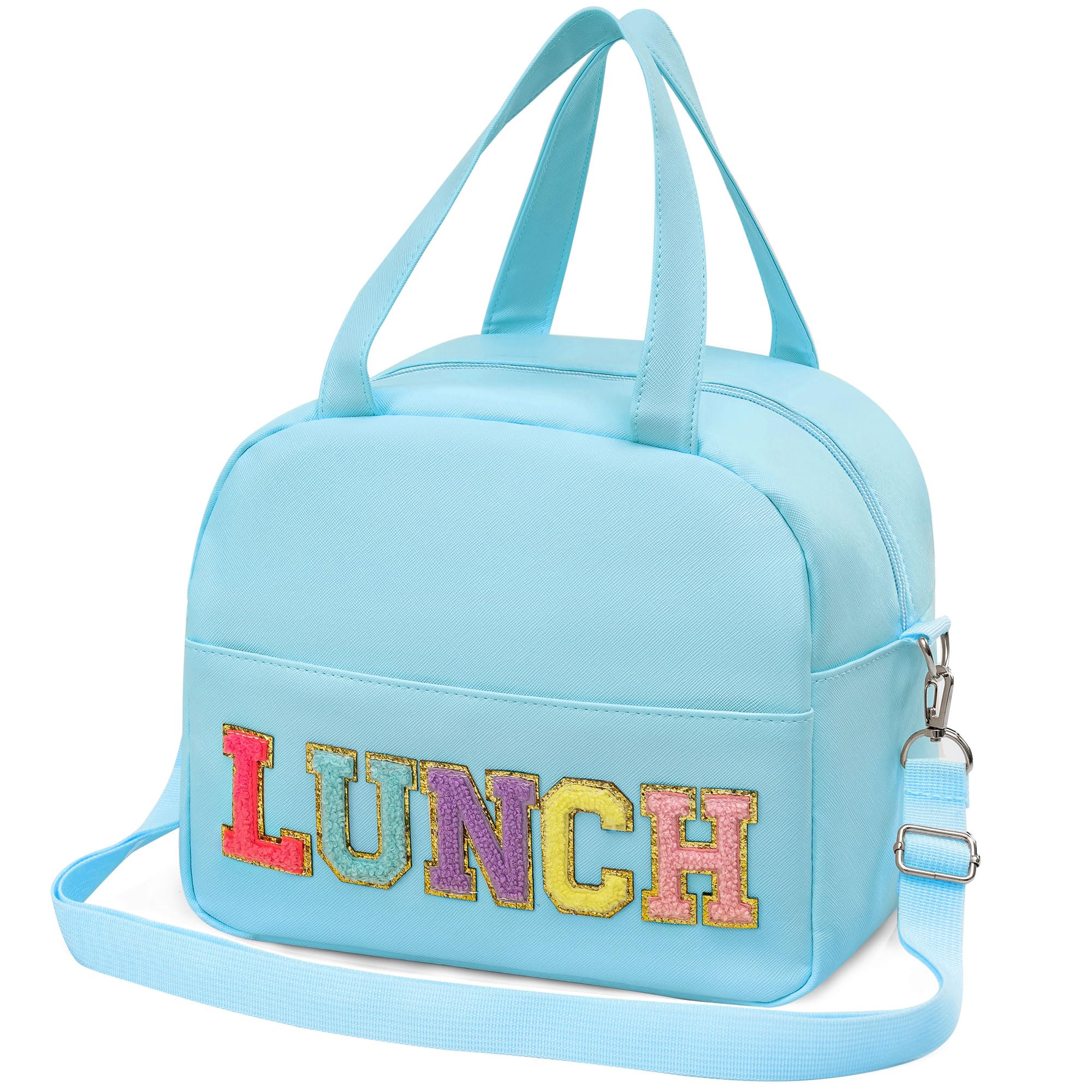 LUCKIPLUS Lunch Bag for Women Personalized Insulated Lunch Box for Adults with Adjustable Shoulder Strap Cute Reusable Freezable Lunchbox Cooler Tote for Office Work Picnic Beach (Blue)
