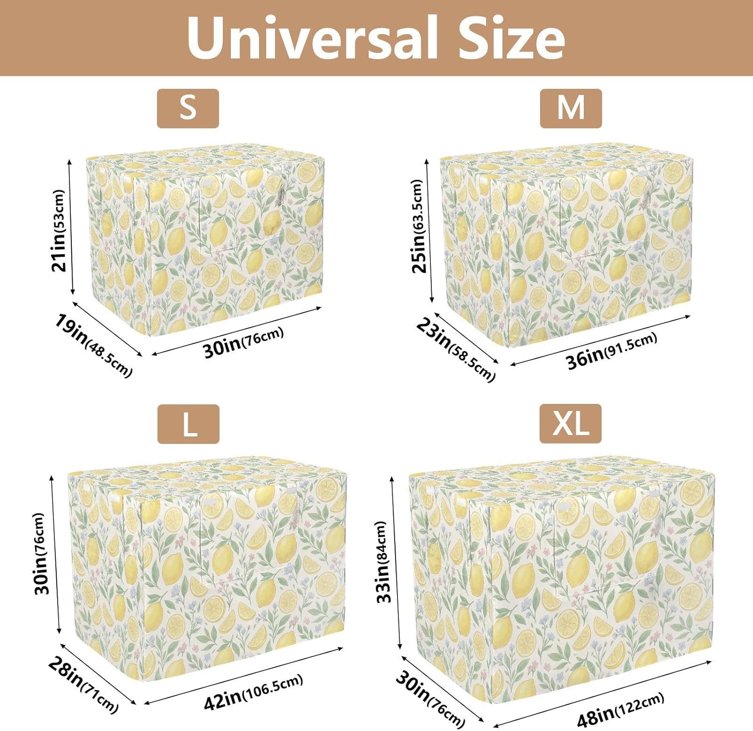 Duty 600D Silver Coated Dog Crate Cover, Water-Resistant Lemon Print Pet Kennel Canopy with Mesh Windows for Optimal Ventilation, Universal Fit for Standard Wire Cage, Indoor & Travel