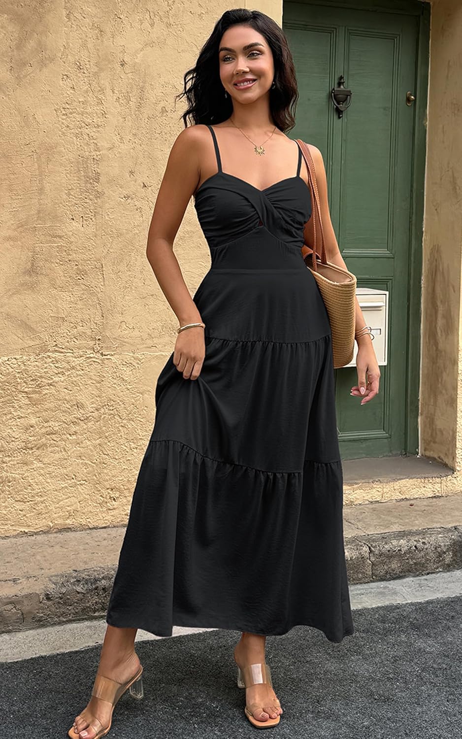 ECOWISH Women's Summer Strapless Maxi Dress 2026 Off Shoulder Hollow Out Smocked A Line Tube Tiered Long Dresses - Image 5