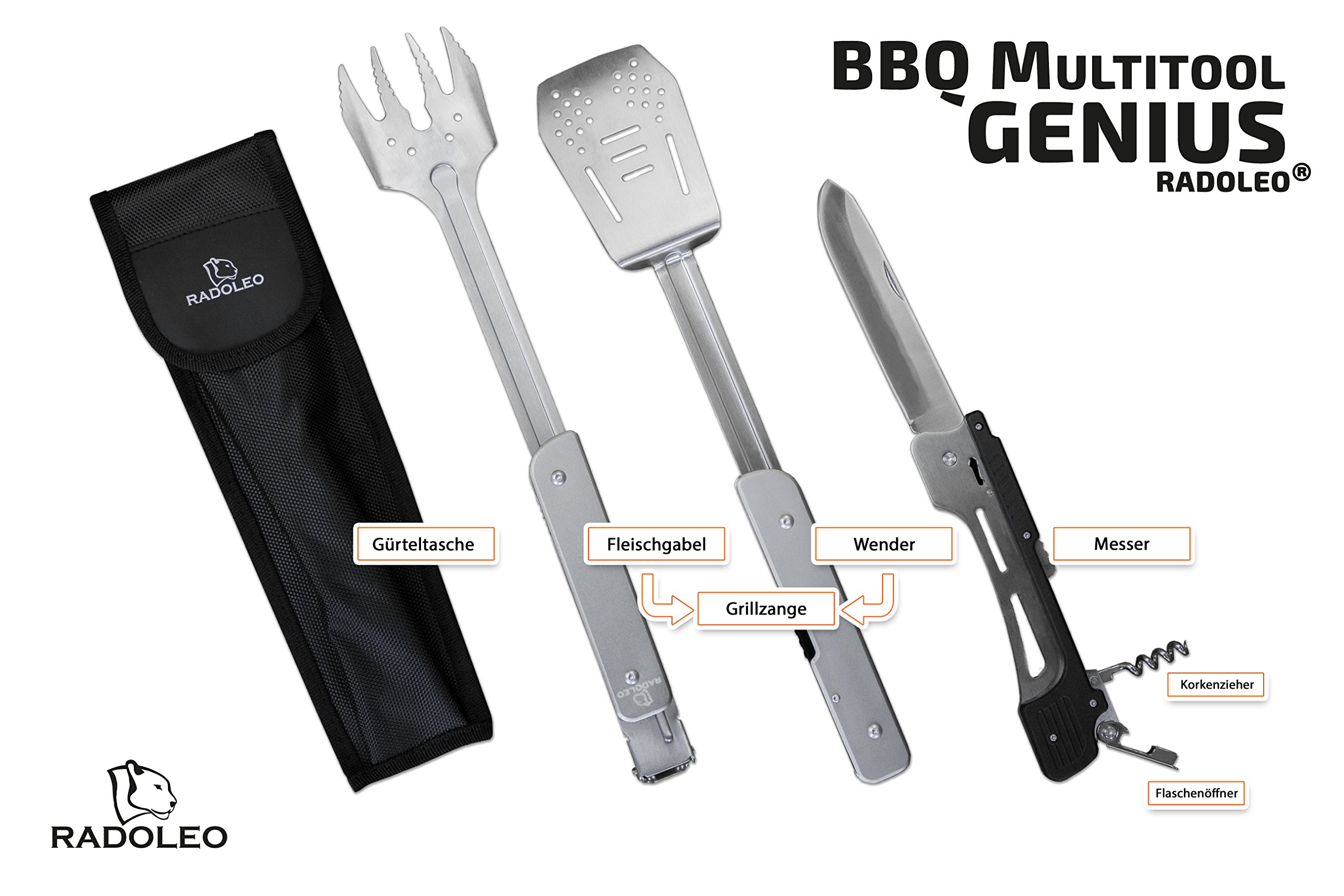 Multi-Tool | Grillbesteck-Set Mit 6 Werkzeugen | Ideal für Grill-Fans, Camping & Outdoor | Edle Geschenkverpackung