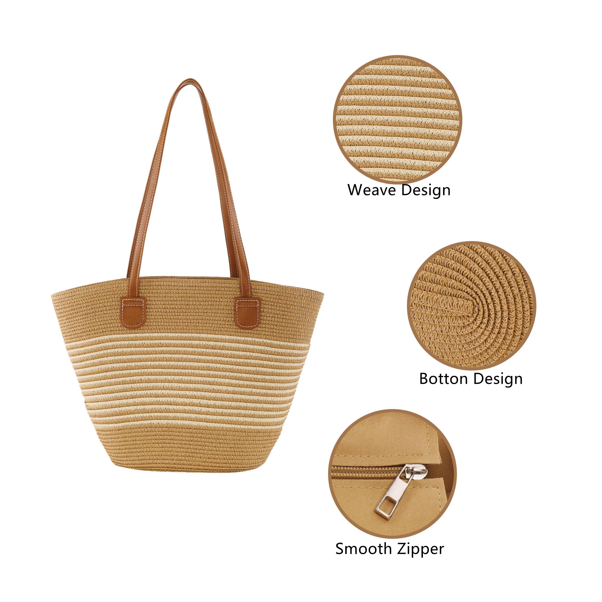 CHIC DIARY Straw bag Woven Tote Bag for Women Beach Purse Summer Shoulder Bag With Zipper Bohemian Crossbody Bag For Vacation
