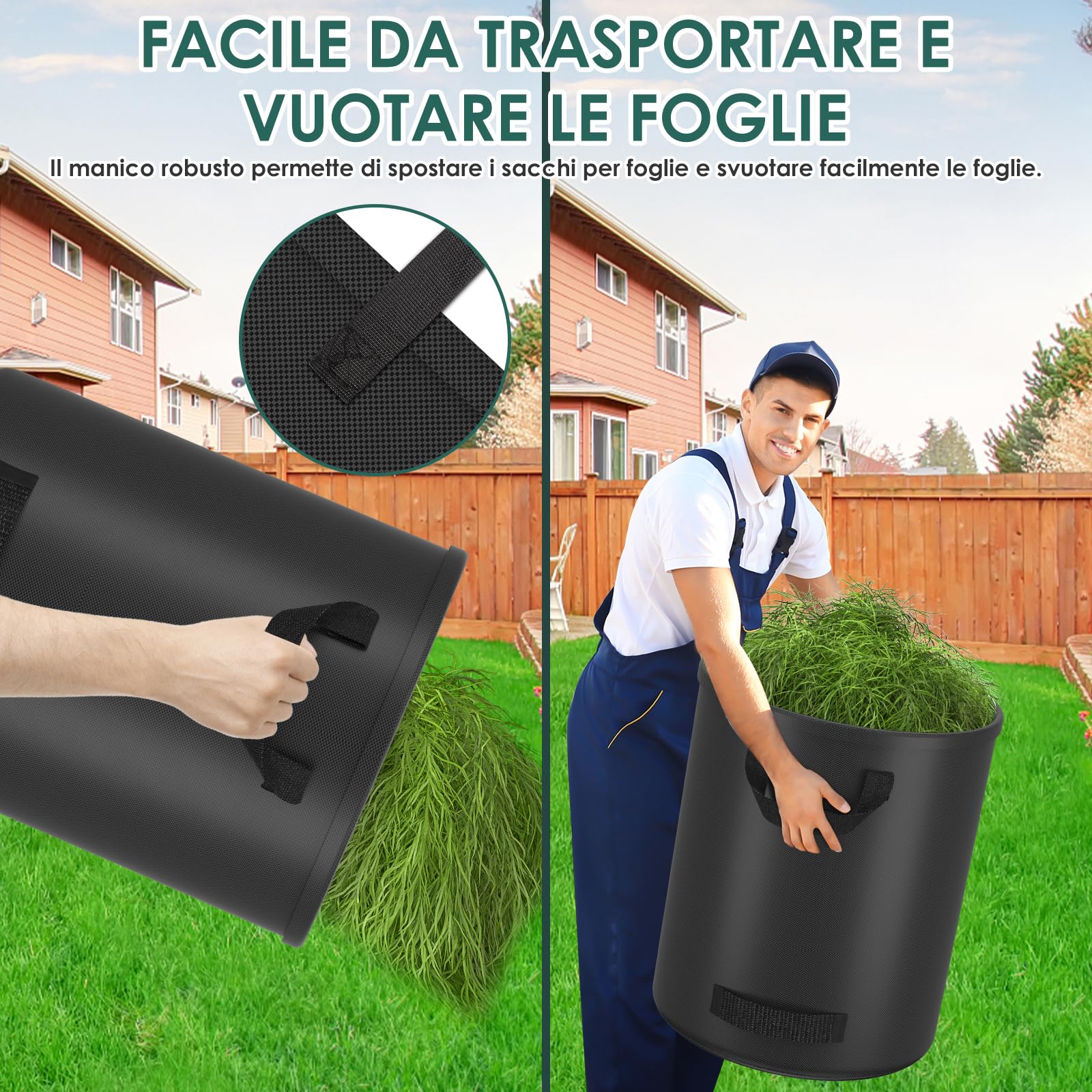 2X 500L Sacchi Giardinaggio, Sacchi per Rifiuti da Giardino con 4 Maniglie, Autoportante, Impermeabile, Sacco Raccogli Foglie Durevole Resistente alla Corrosione, Nero