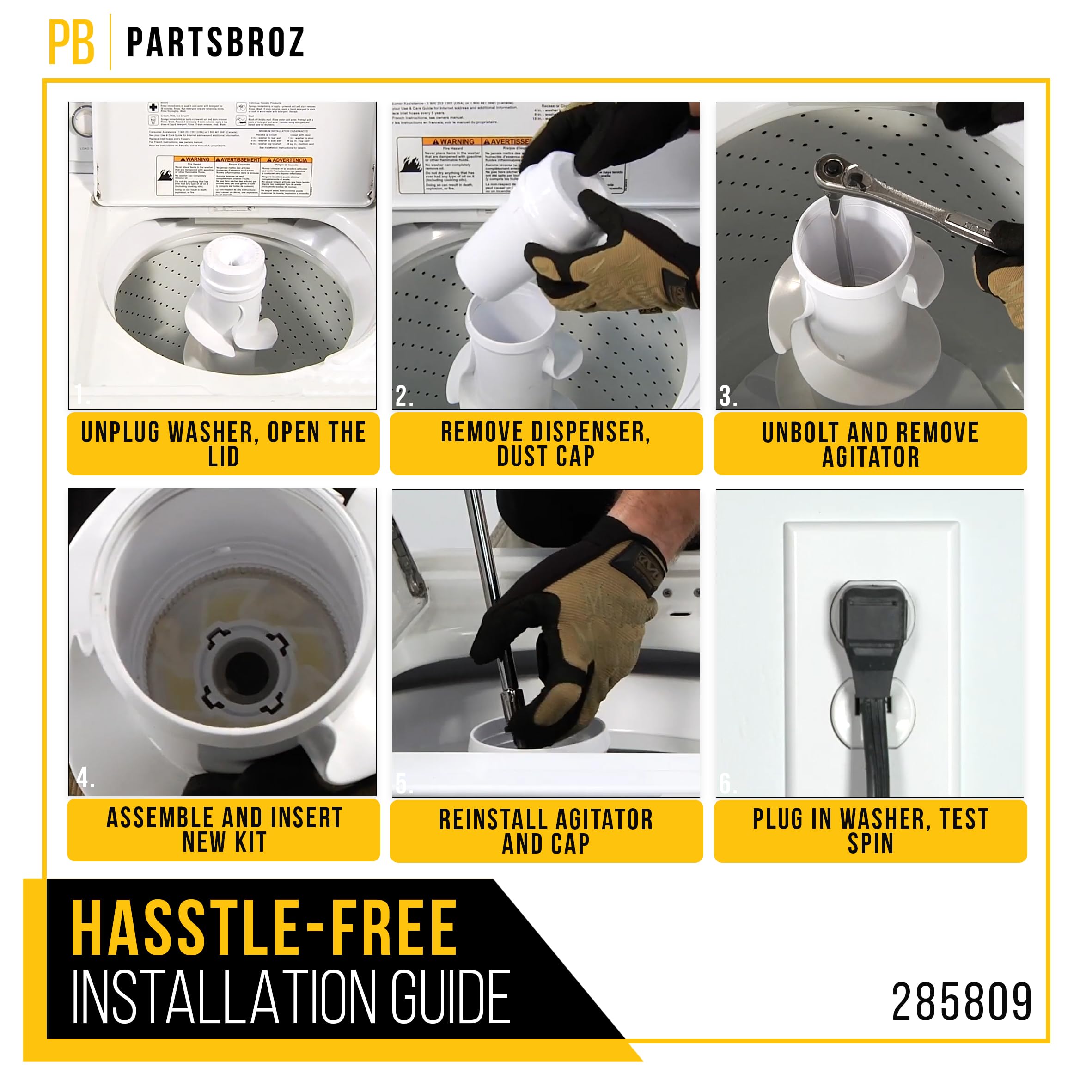 Amazon.com: PartsBroz 285809 Washer Agitator Repair Kit Short Cam