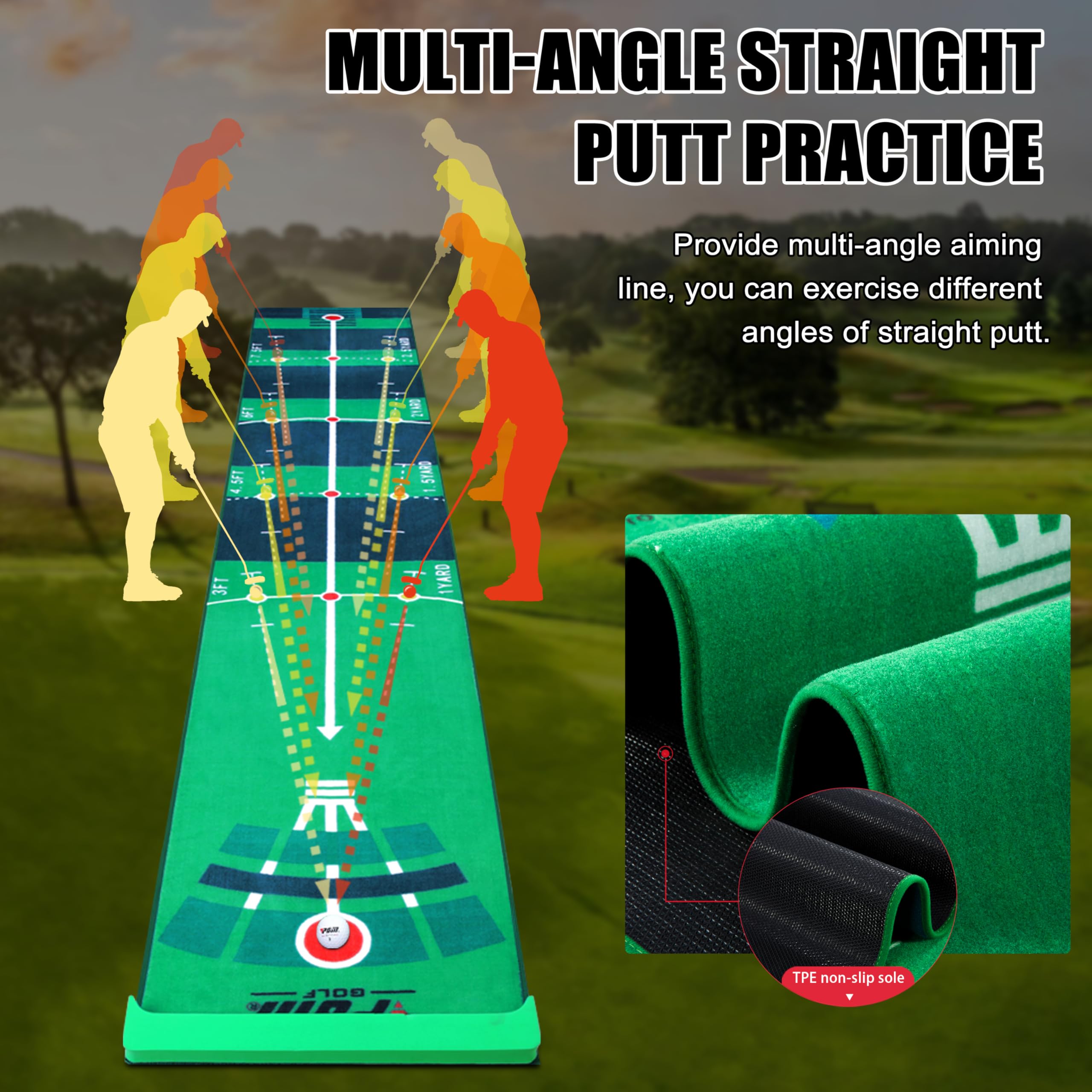 PGM Golf Putting Mat 10 ft Putting Green Indoor with Blocking Ball