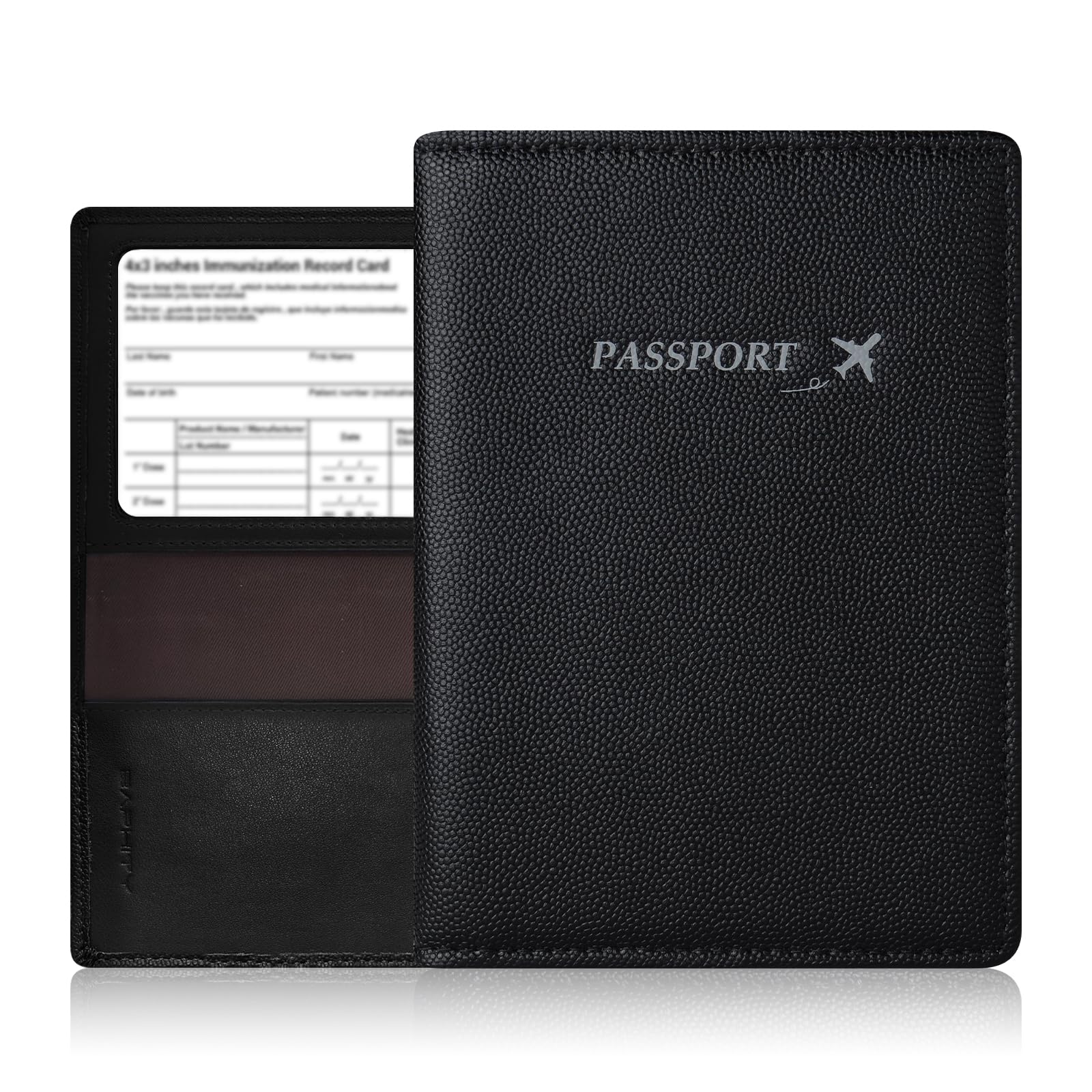 Funda de piel auténtica para pasaporte para mujeres y hombres, funda ultrafina con ranura para tarjeta de vacunación, bloqueo RFID, Negro (G-Black), Moderno