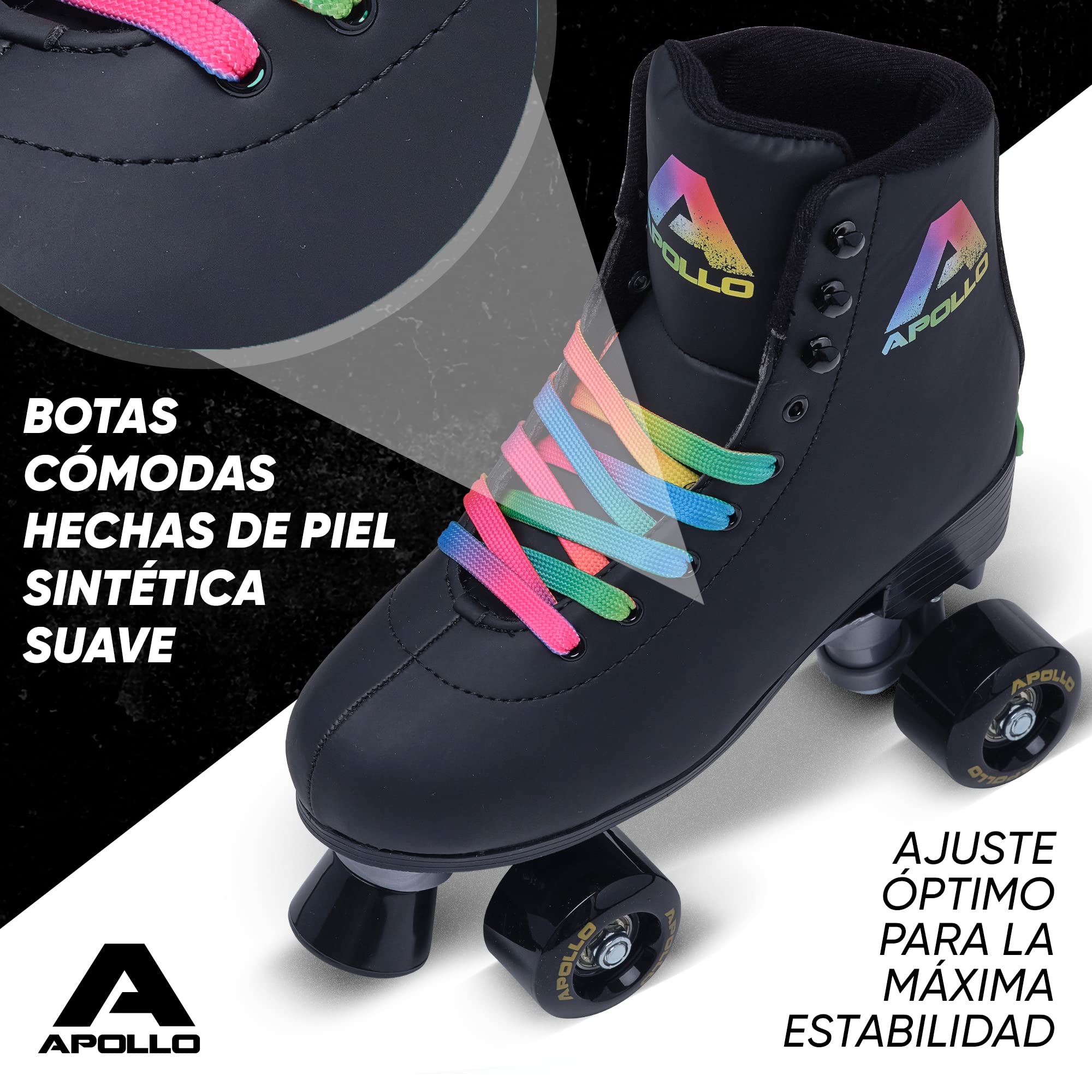 Patines Apollo Classic de 4 Ruedas - para niños, Adolescentes y Adultos, Talla Ajustable, para niñas y Mujeres, cómodos, para Todas Las Edades, 3 Tallas Desde la Talla de Calzado 31 hasta la 42