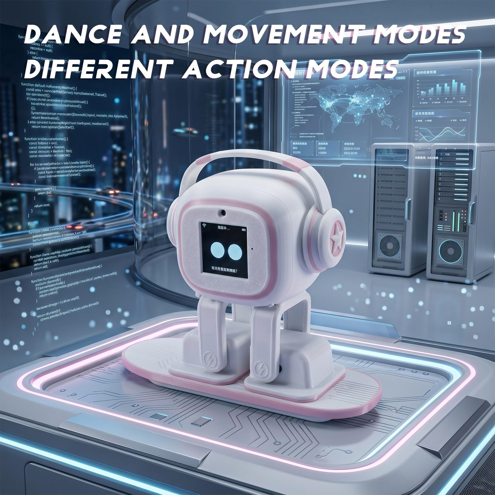 AI-Roboter Desktop-Begleiter Interaktiver Chatbot Sprachassistent Tanzender Roboter mit Magnetischer Ladebasis für Snowboard