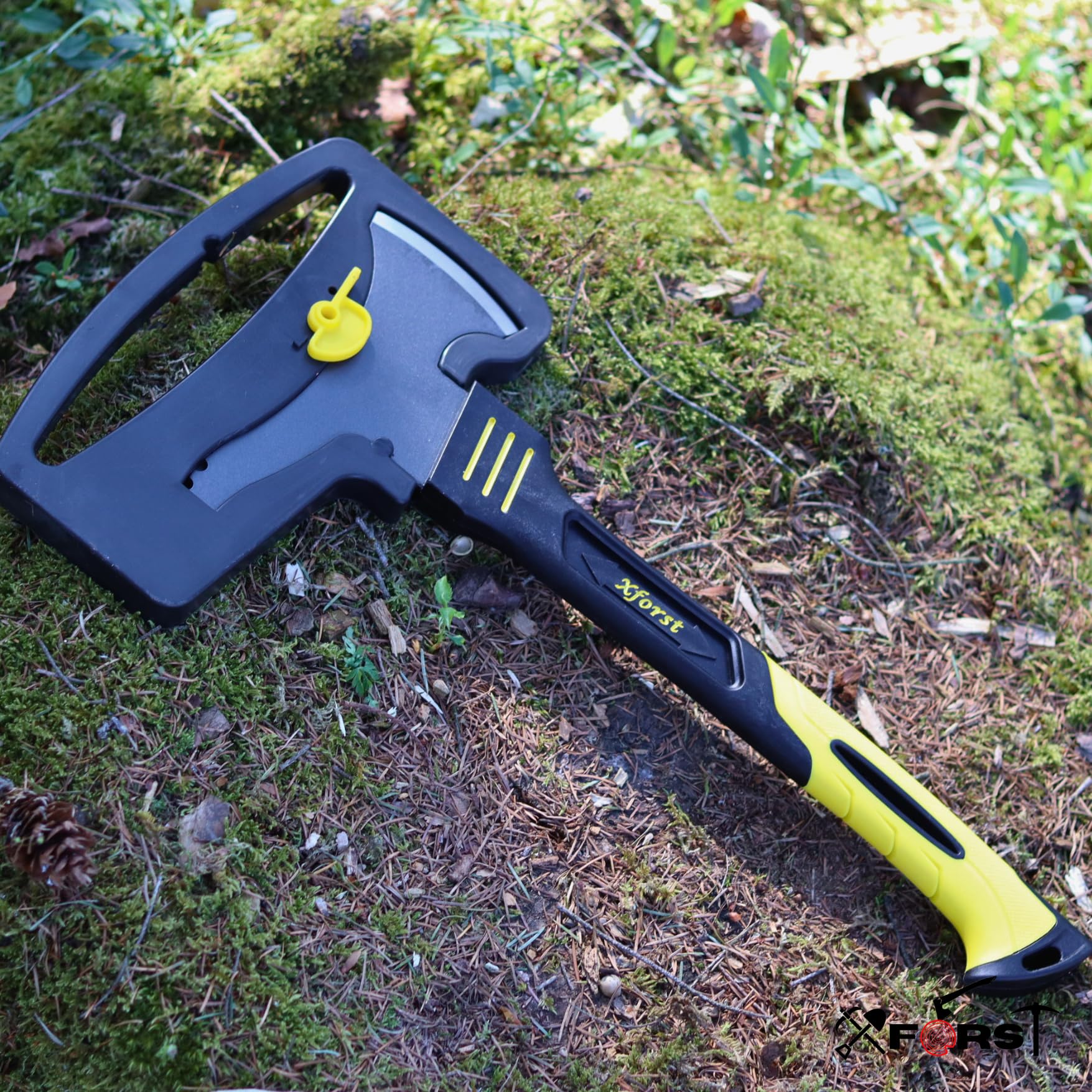 Xforst Sapie à Main 46 cm Bûcheron avec Lame de Coupe – Sappie Forestier Manche Fibre Verre Gommé, Tête Acier Carbone Forgé Dentelée, Œillet de Suspension pour Bûches & Branches – X-DB36