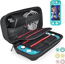 Daydayup Switch Case Compatible with Nintendo Switch Lite with 2 Pack Screen Protector & 6 Pcs Thumb Grip, 20 Game Cartridges Hard Shell Travel Carrying Switch Lite Console & Accessories, Black