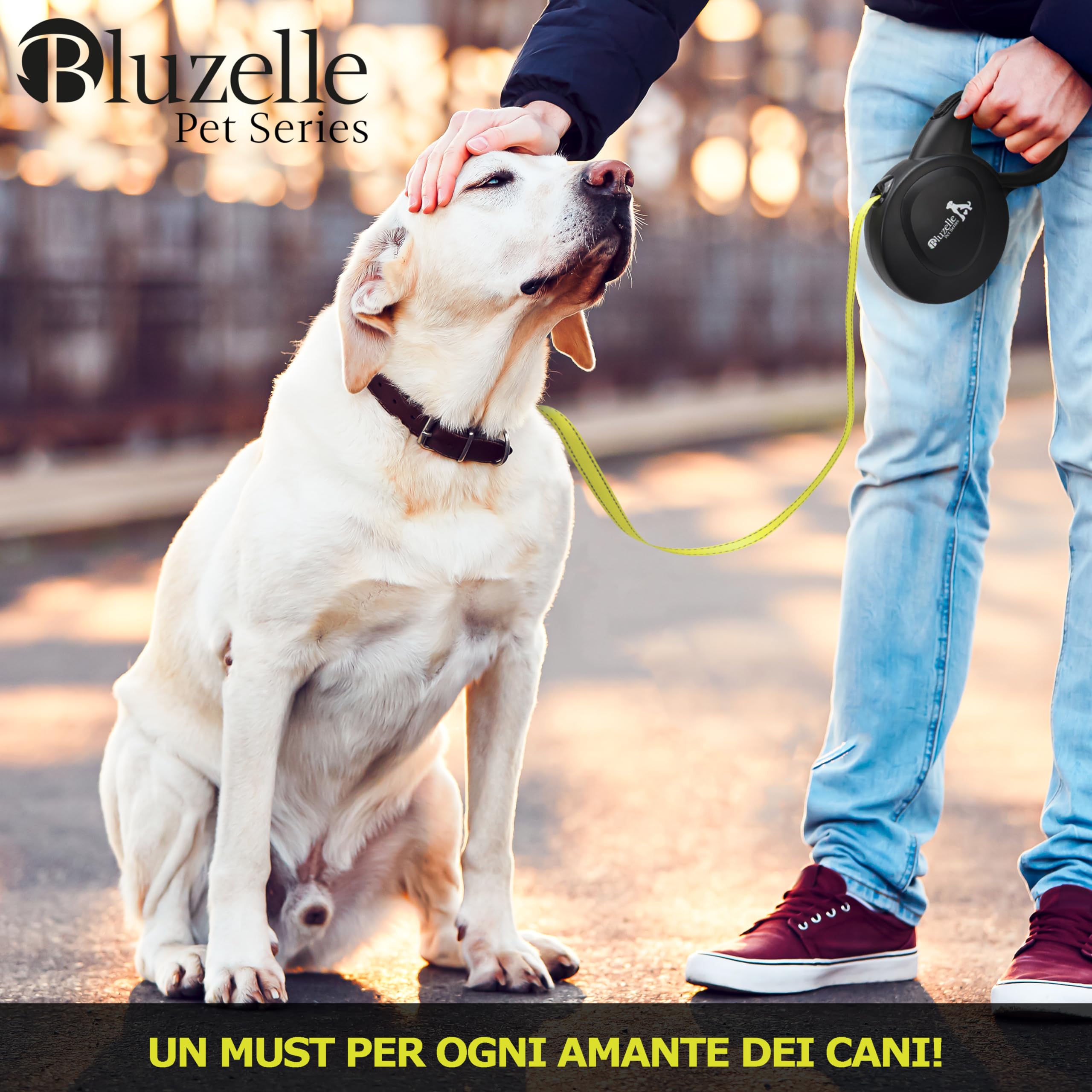 8m Guinzaglio per Cani per Cane Taglia Grande Fino a 50 kg, Giallo Neon Brillante Cinghia con Gancio a Scatto a 360° in Metallo, Freno di Ritrazione, Impugnatura Ergonomica Gommata, Nero