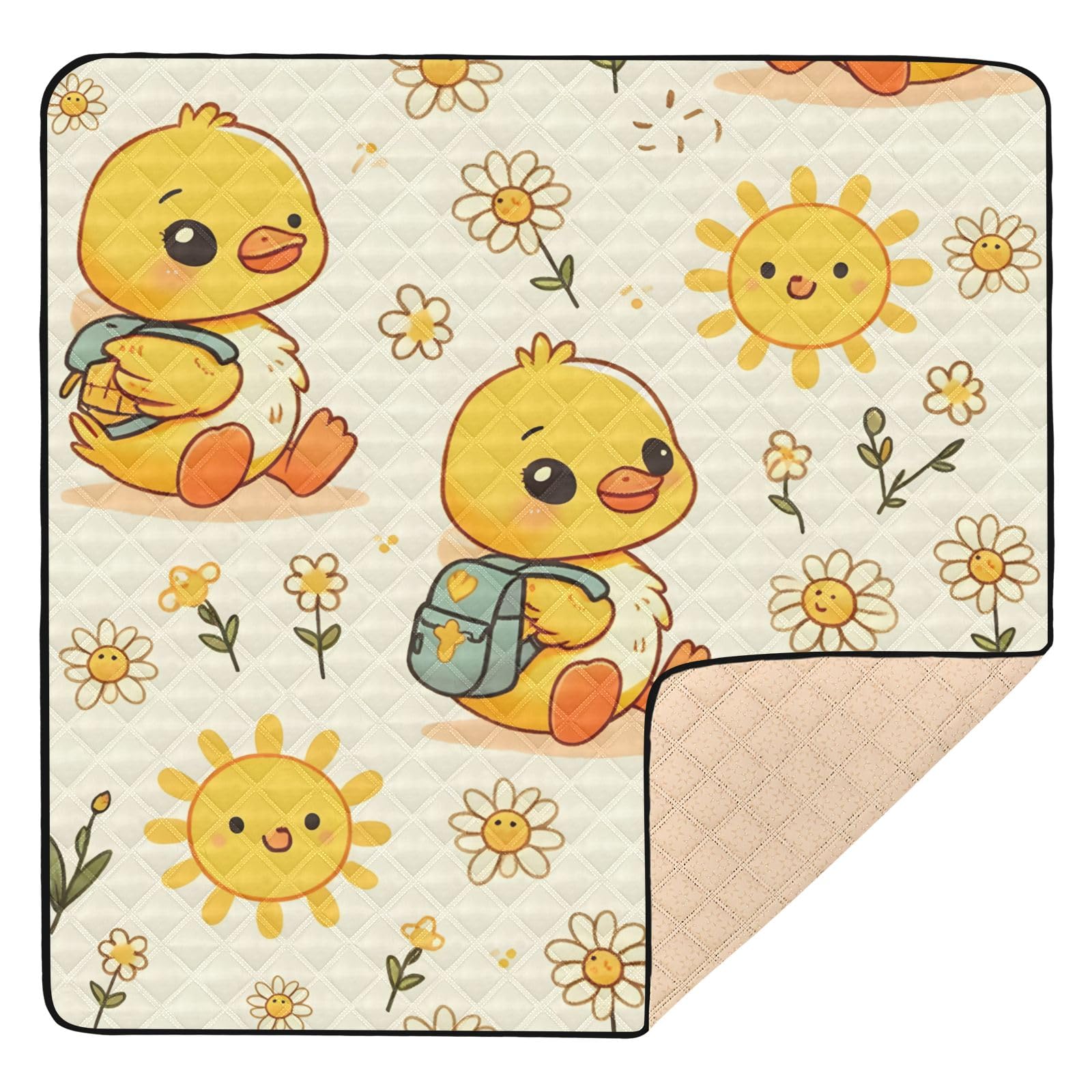 Cute Little Yellow Duck Carrying A Backpack Baby Play Mat 50