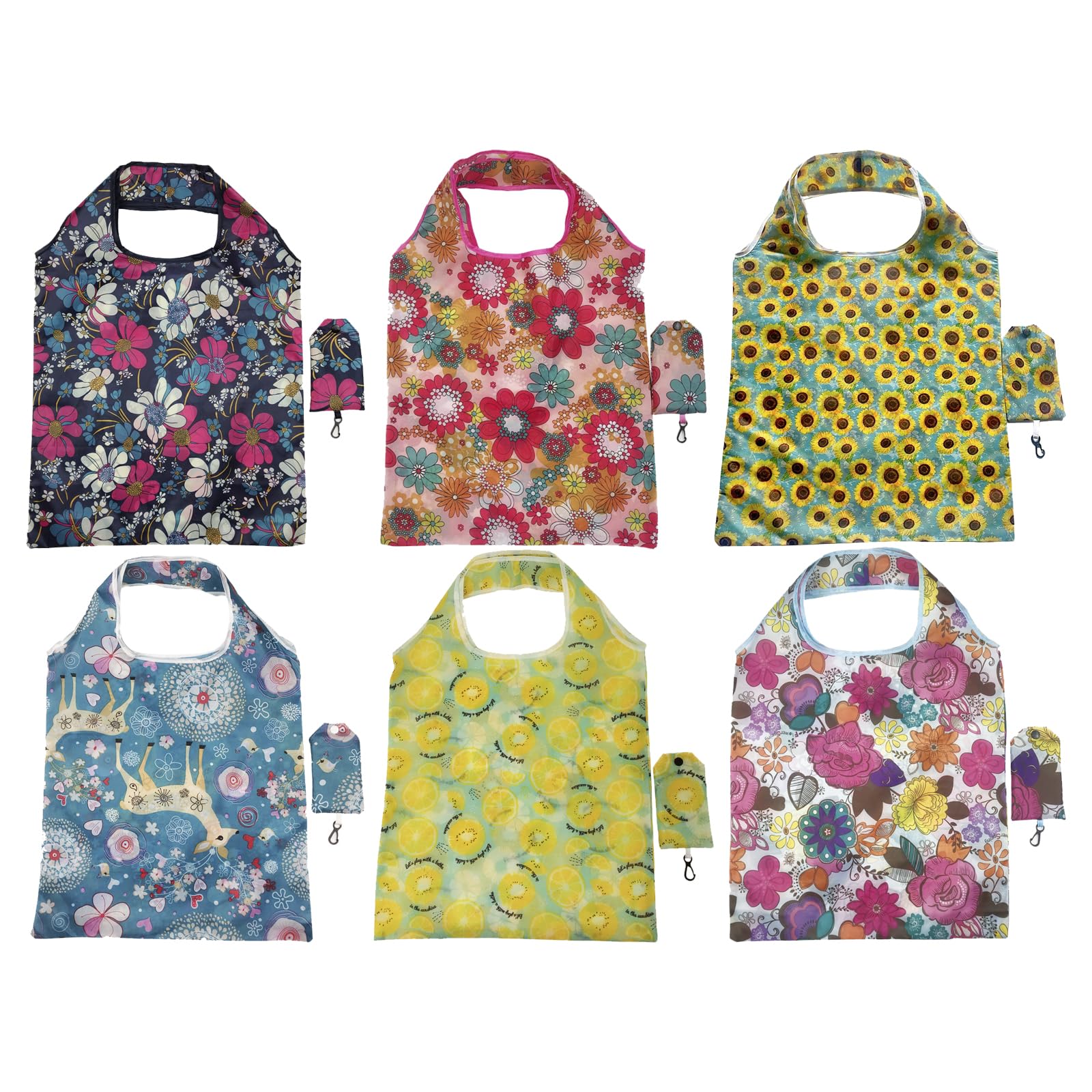 6 Pcs Foldable Shopping Bags, Eco-Friendly Reusable Tote Waterproof