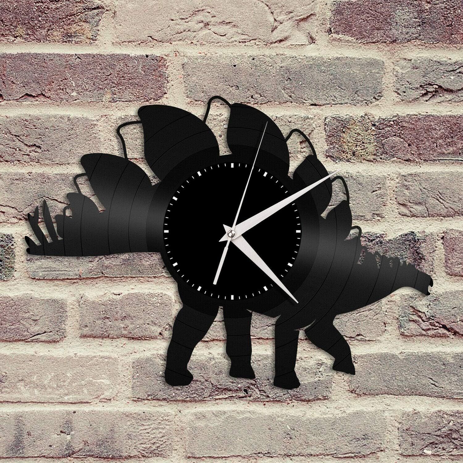 Reloj de pared de vinilo Stegosaurus, regalo único para amantes de los animales, decoración de habitación de niños, diseño vintage, oficina, bar,