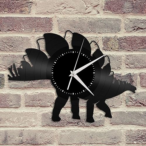 Reloj de pared de vinilo Stegosaurus, regalo único para amantes de los animales, decoración de habitación de niños, diseño vintage, oficina, bar,