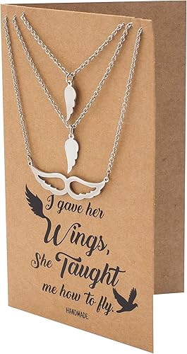 Miniatura 8 de quan jewelry Collar de ala de ángel, juego de 3 collares con dije, regalos para madre, hija, hermana con tarjeta de cita inspiradora, hecho a mano,