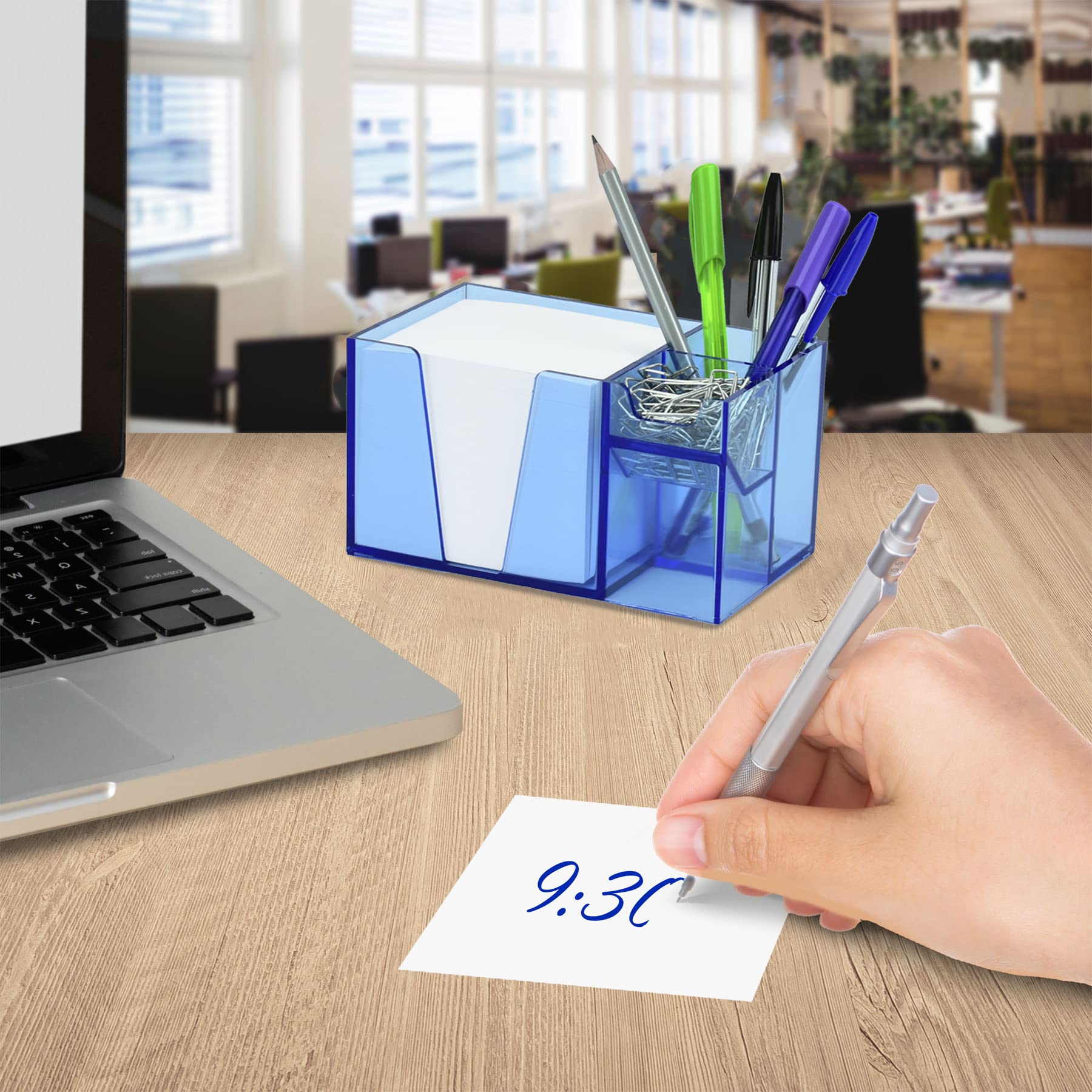 Acrimet Schreibtisch-Organizer für Stifte, Büroklammern, Kunststoff, mit Papier) (durchsichtiges blau)