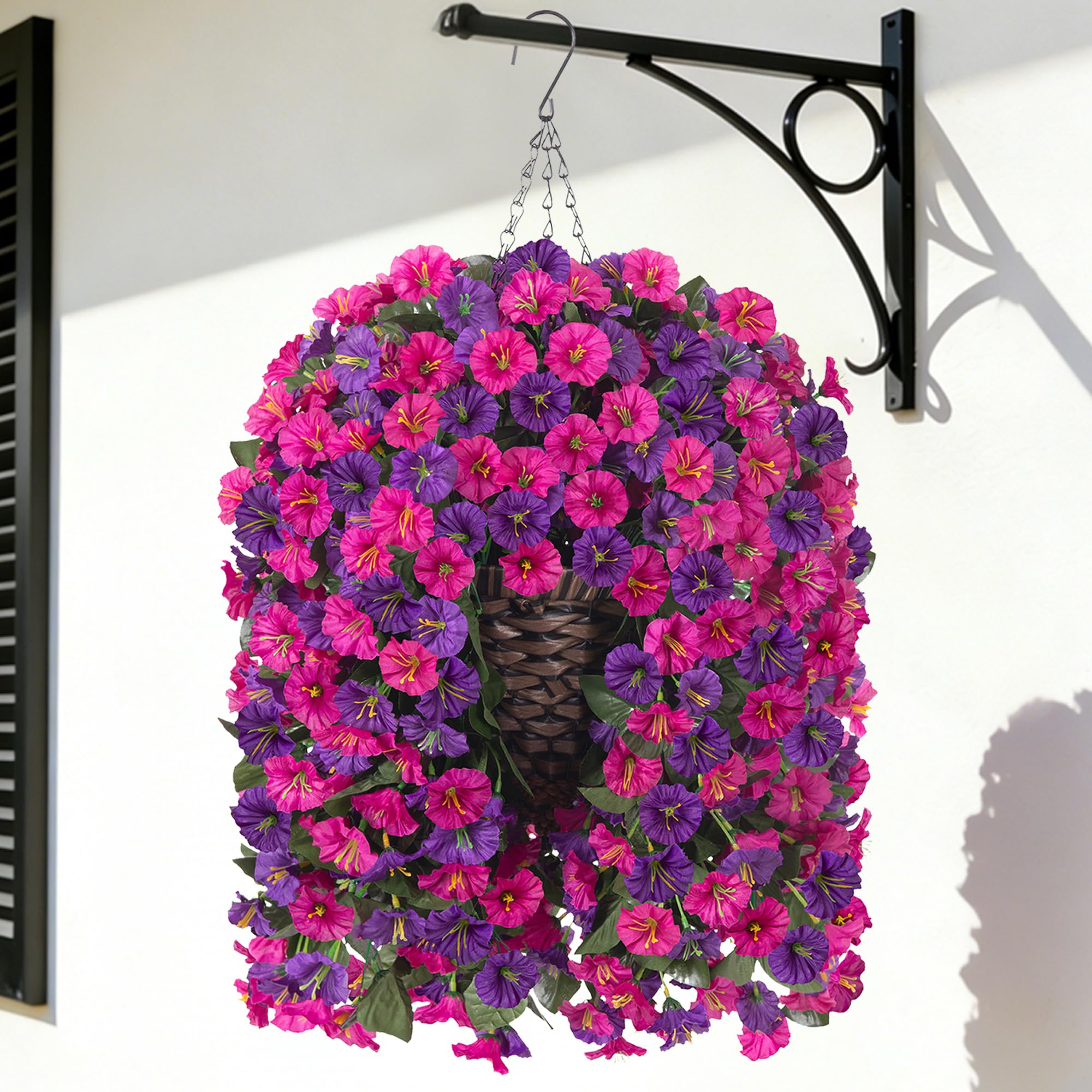 Artificial Morning Glory and Eucalyptus Hanging Basket
