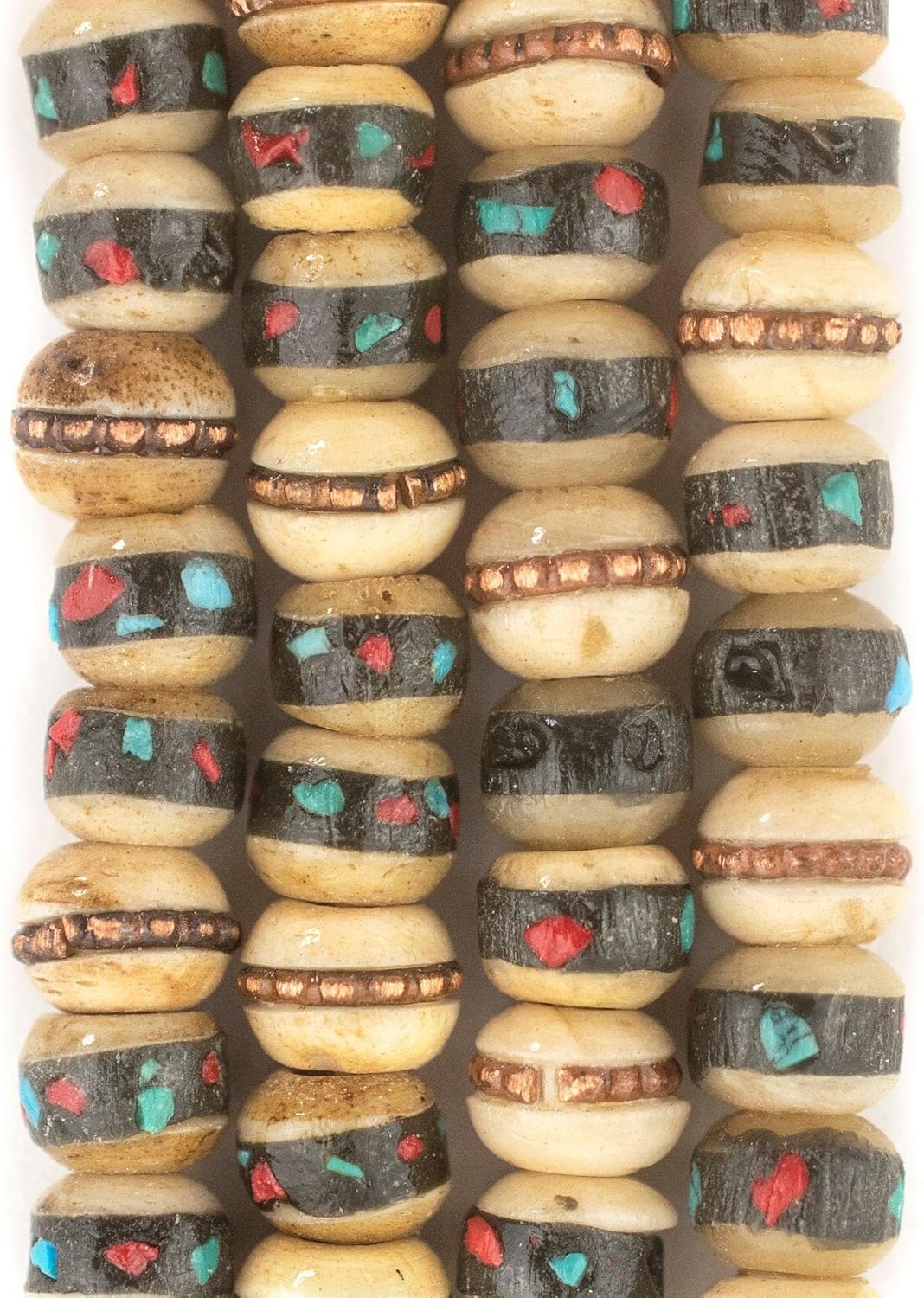 The Bead Chest Light Rustic Inlaid Yak Bone Mala Beads (6mm)