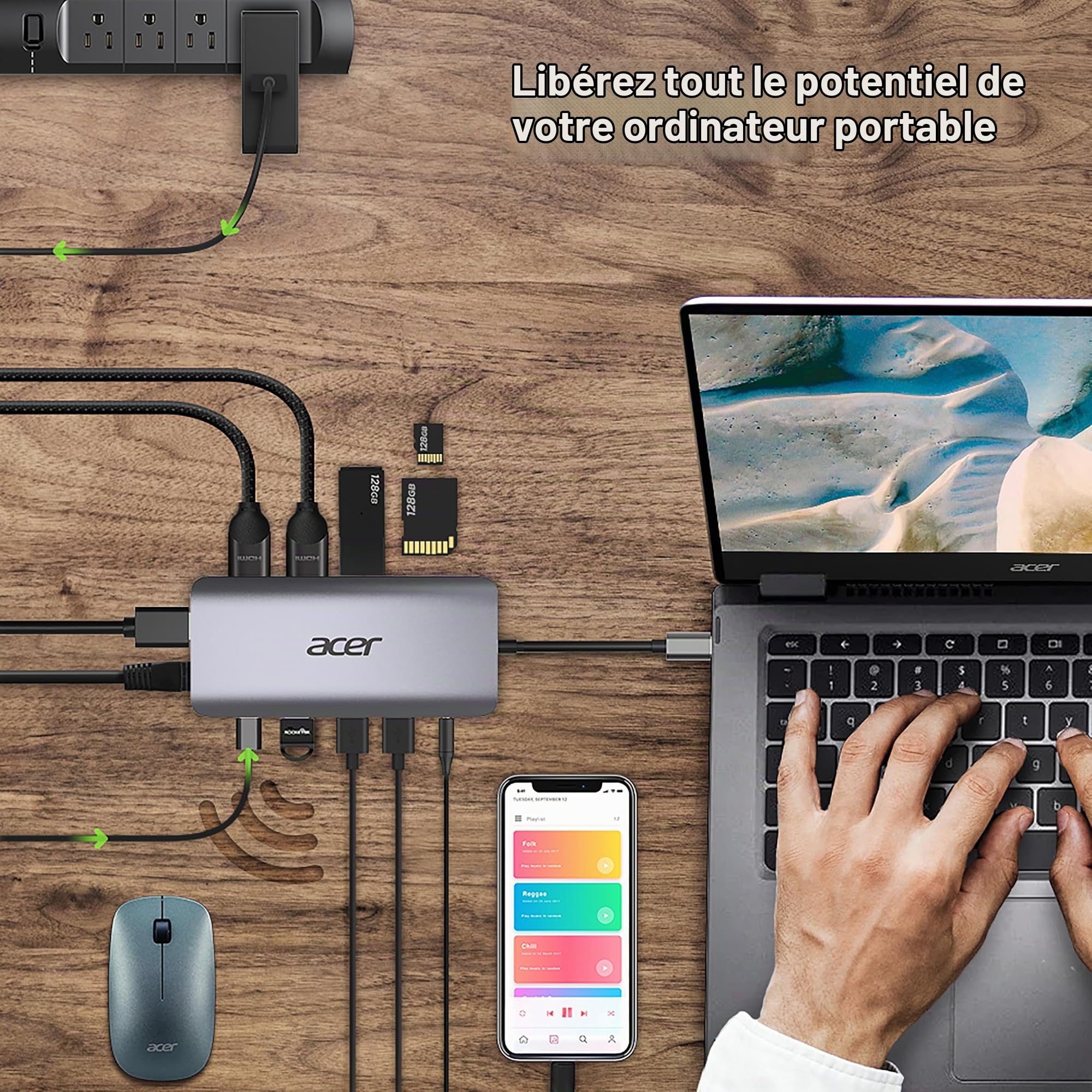 Acer HP.DSCAB.009 Station d'accueil avec Fil USB 3.2 Gen 1 (3.1 Gen 1) Type-C Argent
