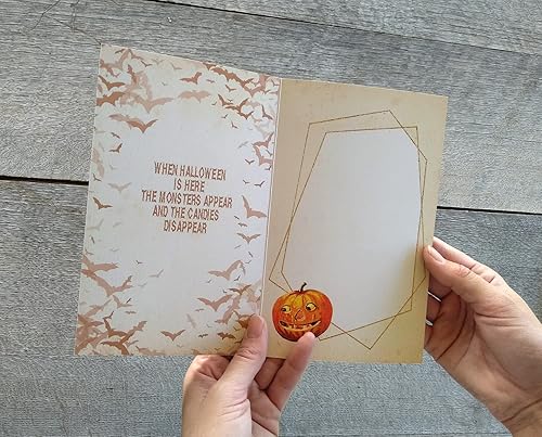 Miniatura 5 de PIXILUV Tarjetas de felicitación vintage de Halloween, 12 tarjetas de felicitación grandes, postales vintage, reimpresión de deseos de Halloween,