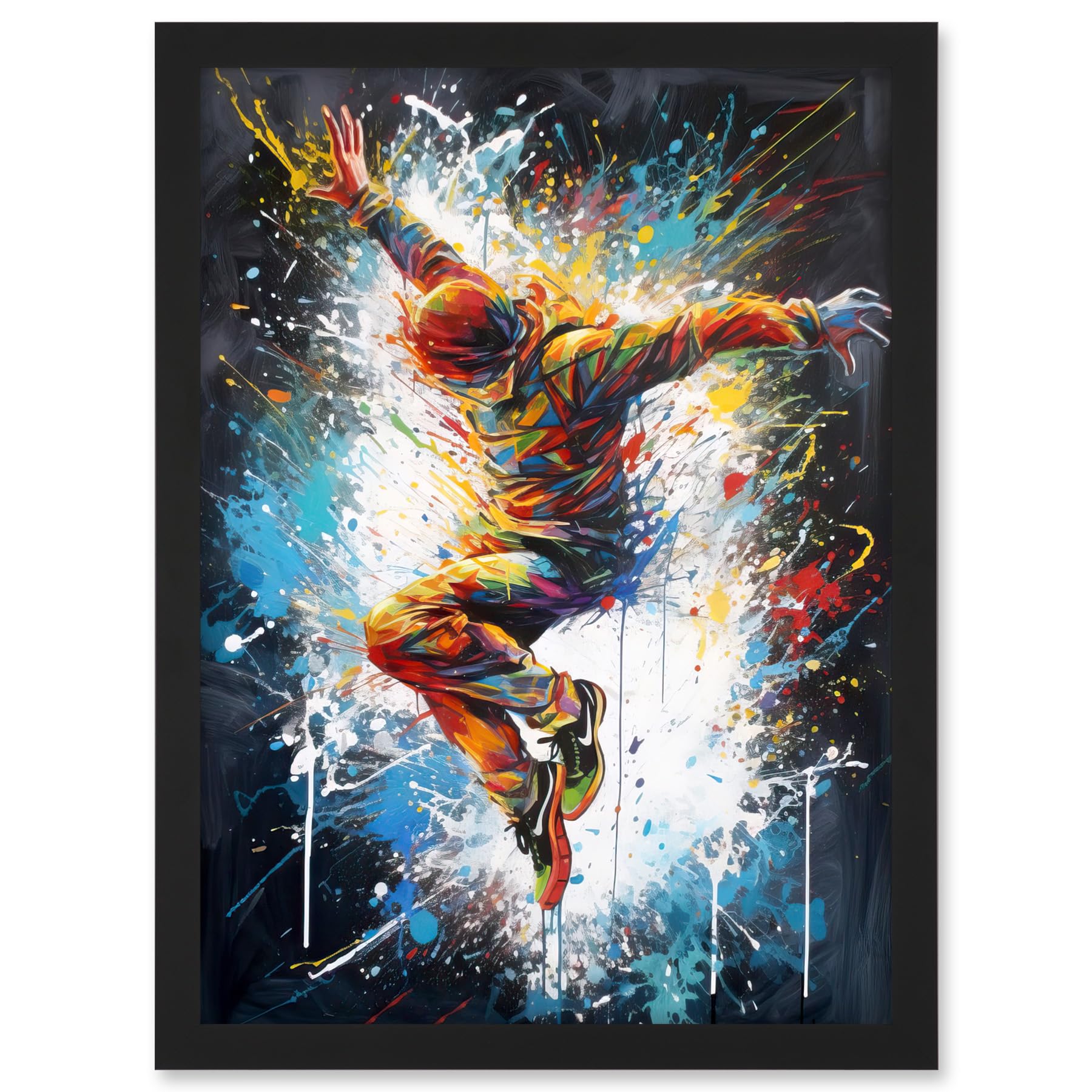Artery8 Before the Land Parkour Jump Paint Splat Portrait Artwork Framed A3 Wall Art Print