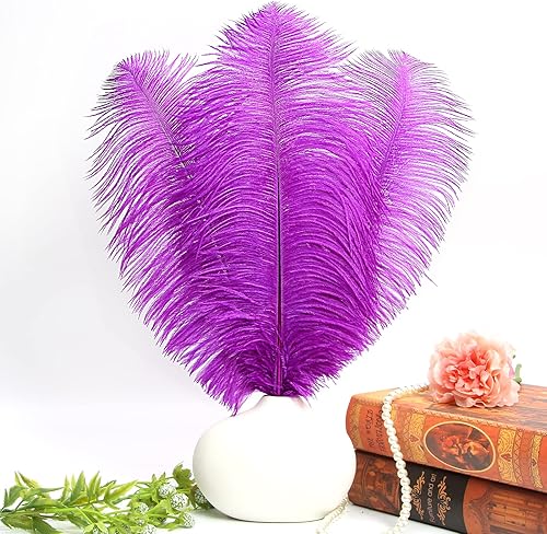 Miniatura 5 de THARAHT Plumas de avestruz moradas, 12 unidades, grandes, naturales a granel de 12-14 pulgadas, 11.8 in-13.8 in, para centros de mesa de boda,