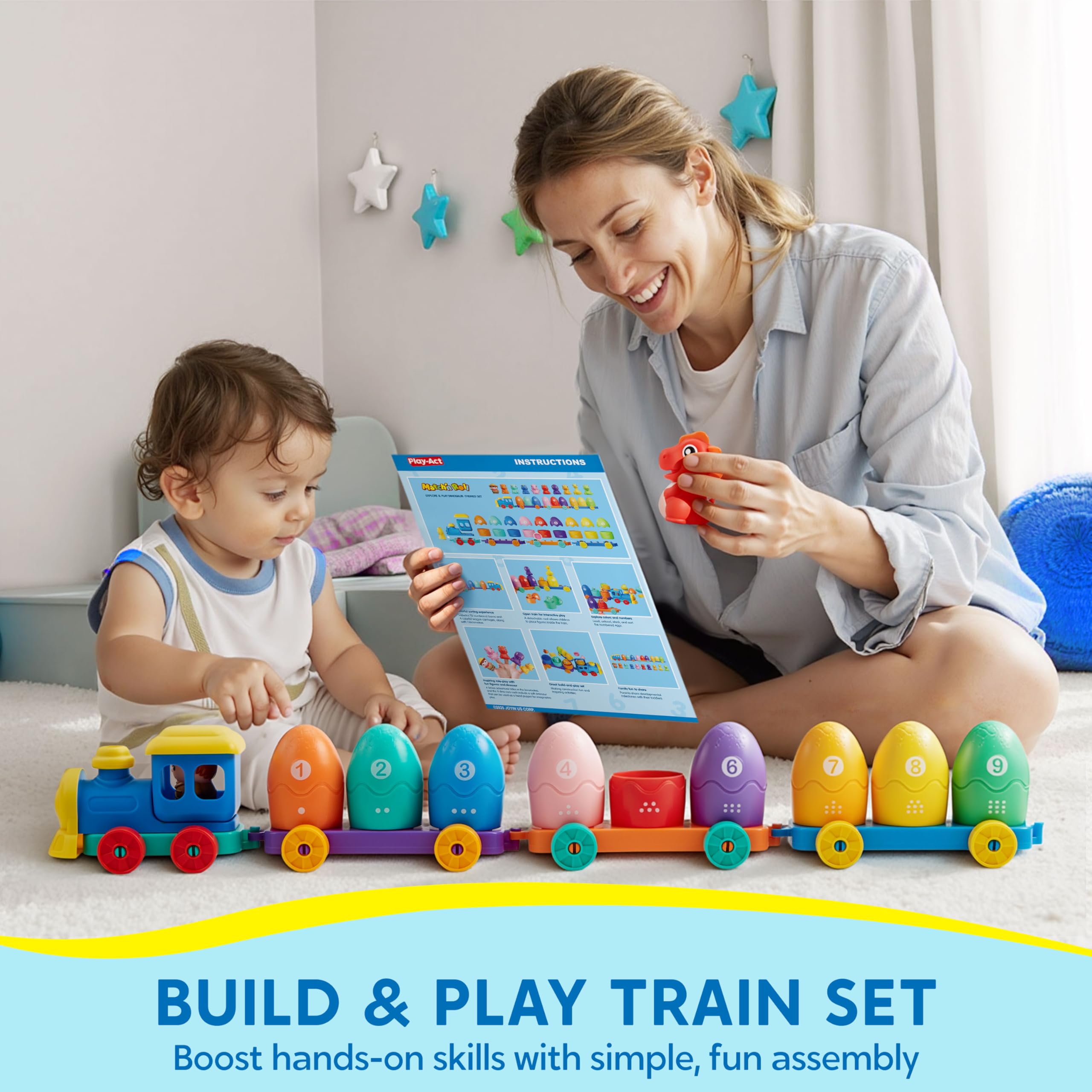 Play-Act Zabawka edukacyjna dla małych dzieci w wieku 1-2-3 lat, liczenie, dopasowywanie i sortowanie Montessori do nauki dinozaurów, w tym 9 dinozaurów, prezent urodzinowy dla chłopców i dziewczynek