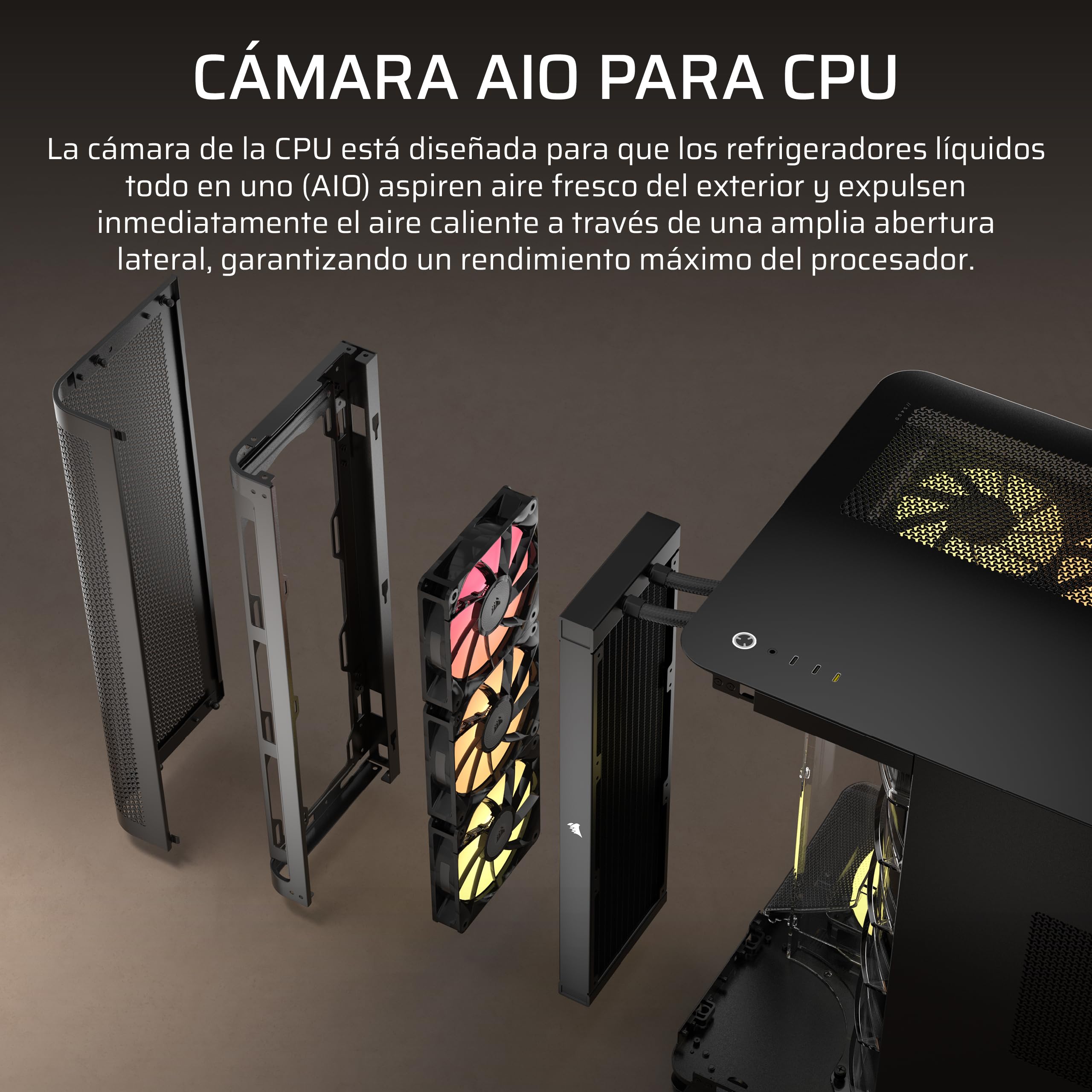 CORSAIR Air 5400 RS-R ARGB Caja para PC semitorre panorámica de Triple cámara – 3 Ventiladores RS120-R ARGB Reverse-Rotor preinstalados – conductos de Alto Flujo y bajo Ruido – Negro