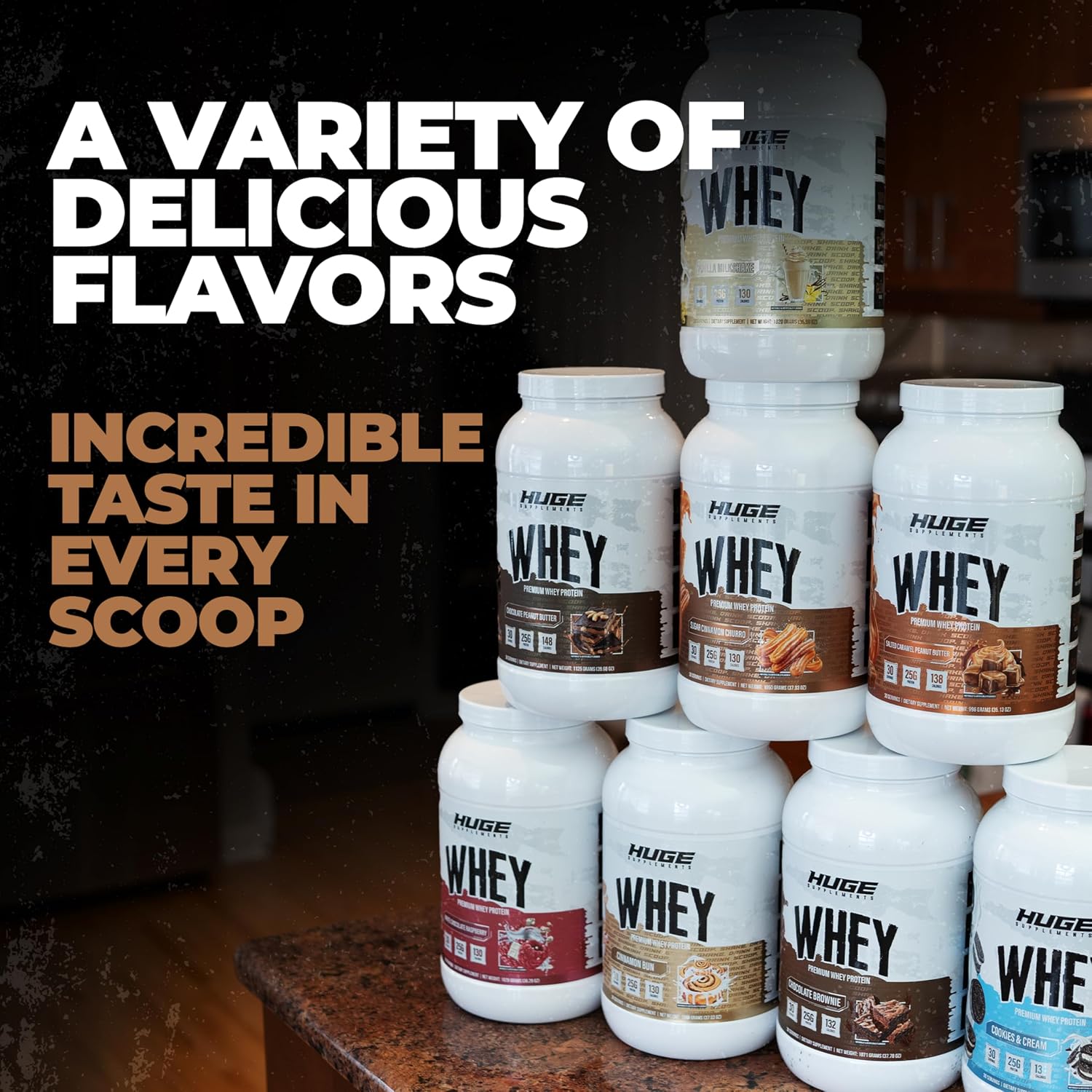 Huge Whey, Protein Powder for Muscle Gain, 25g Protein, 12g EAAs, Supports Muscle Growth, Performance & Recovery (Chocolate Peanut Butter, 30 Servings)