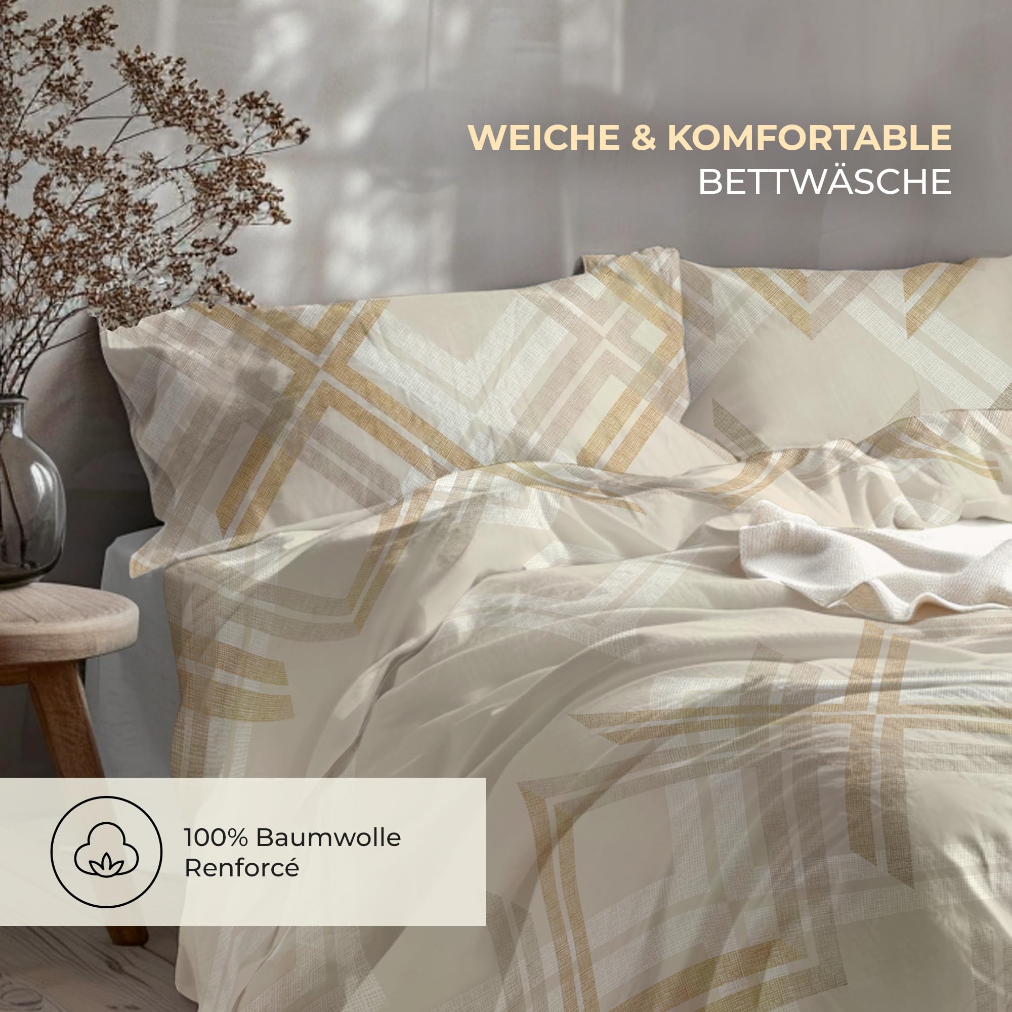 Pościel premium 135 x 200 4-częściowy komplet pościeli 135 x 200 cm z 2 poszewkami na poduszkę 80 x 80 cm, 2 x poszwa na kołdrę, oddychająca bawełna z zamkiem błyskawicznym, komplet pościeli