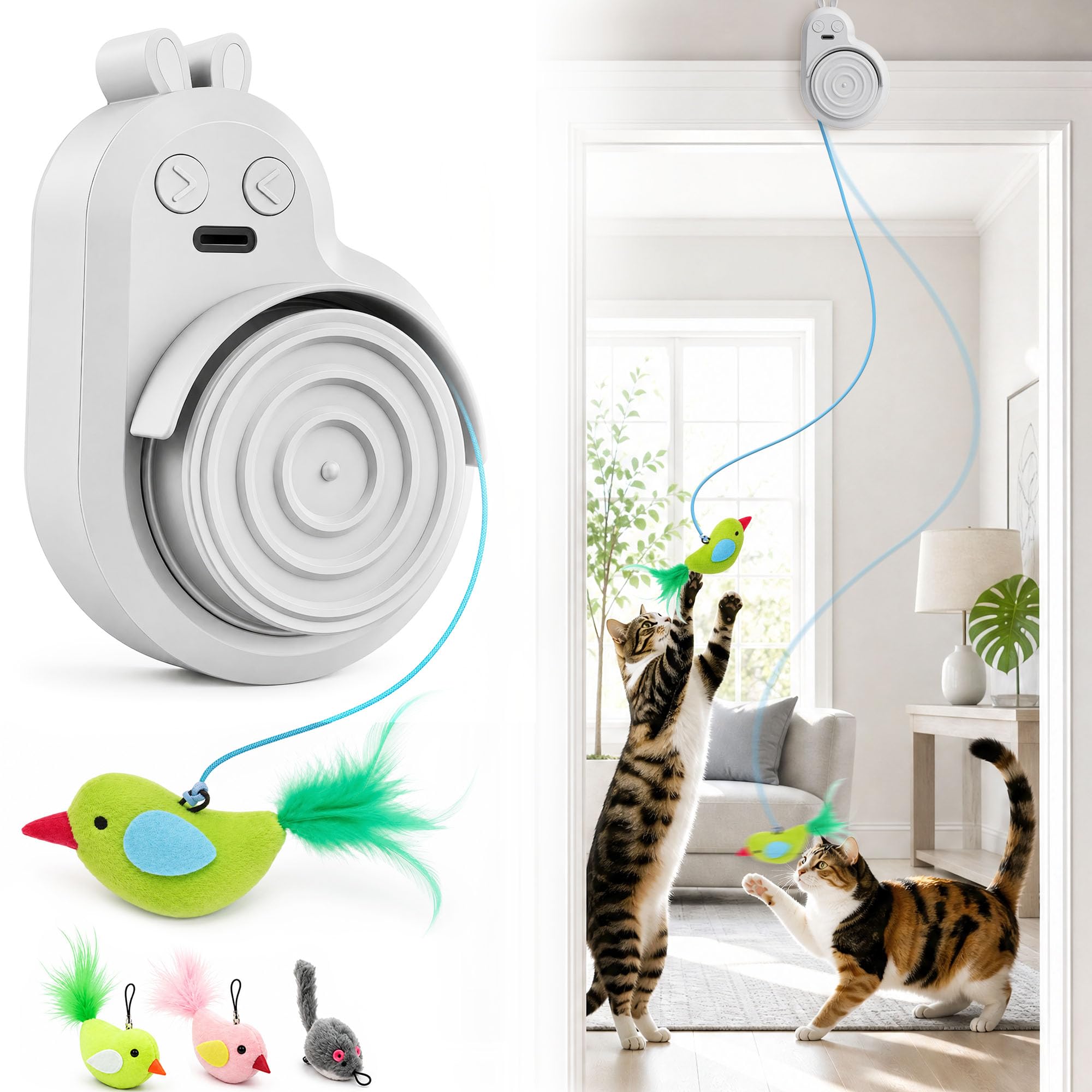Automatic Interactive Cat Toys, Door Flying Feather Bird &amp; Mouse for Kitten