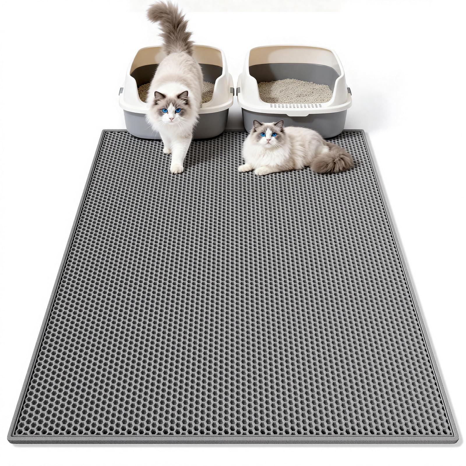 Pieviev Cat Litter Mat Double Layer Waterproof Urine Proof Trapping Mat 1 Pack (Gray, 36x30 Inch (Pack of 1))