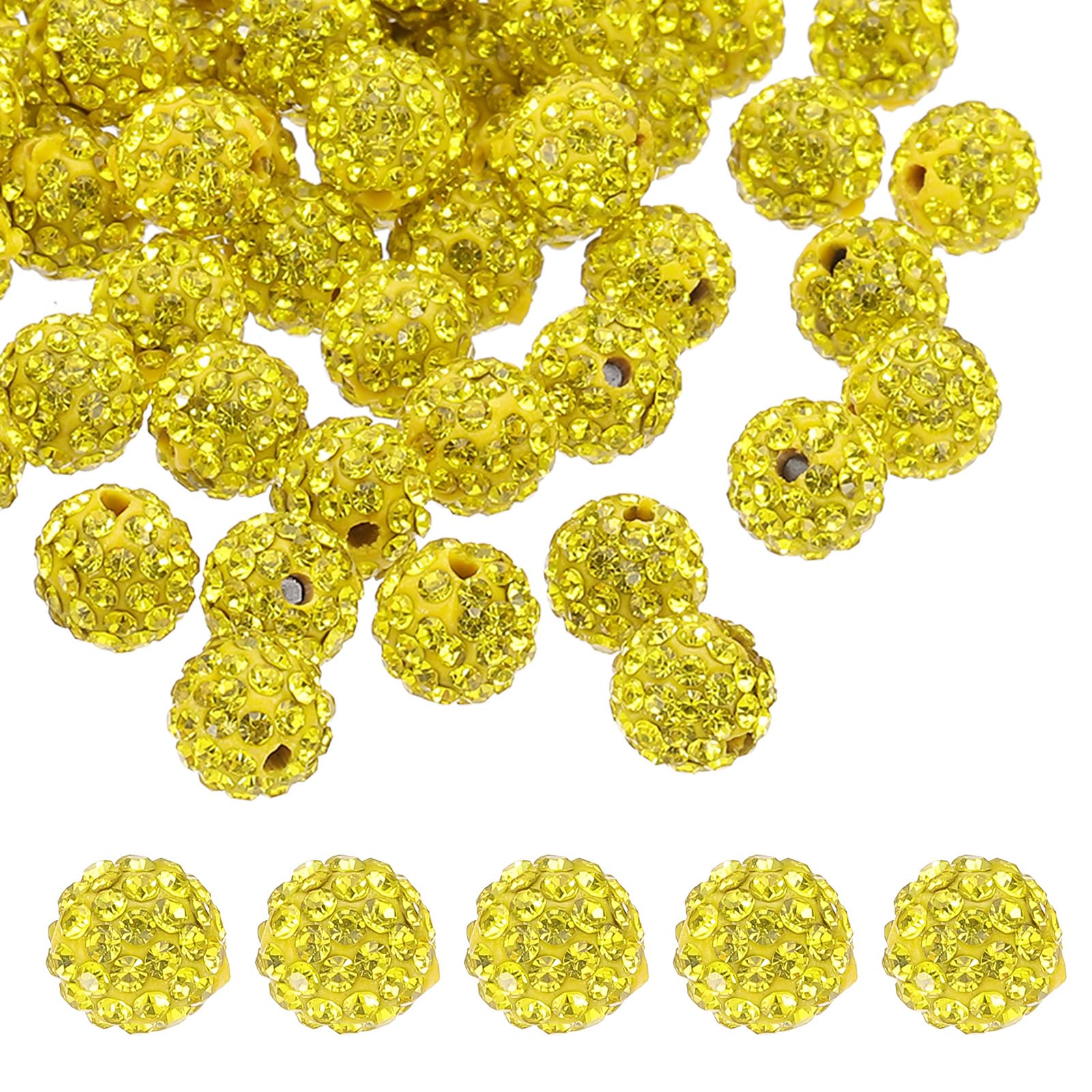 PATIKIL 10mm Rhinestone Clay Beads for Jewelry Making 60 Pack Round Ball Polymer Clay Crystal Charm Beads for Craft Decor Necklace Chain Bracelets DIY Lemon Yellow
