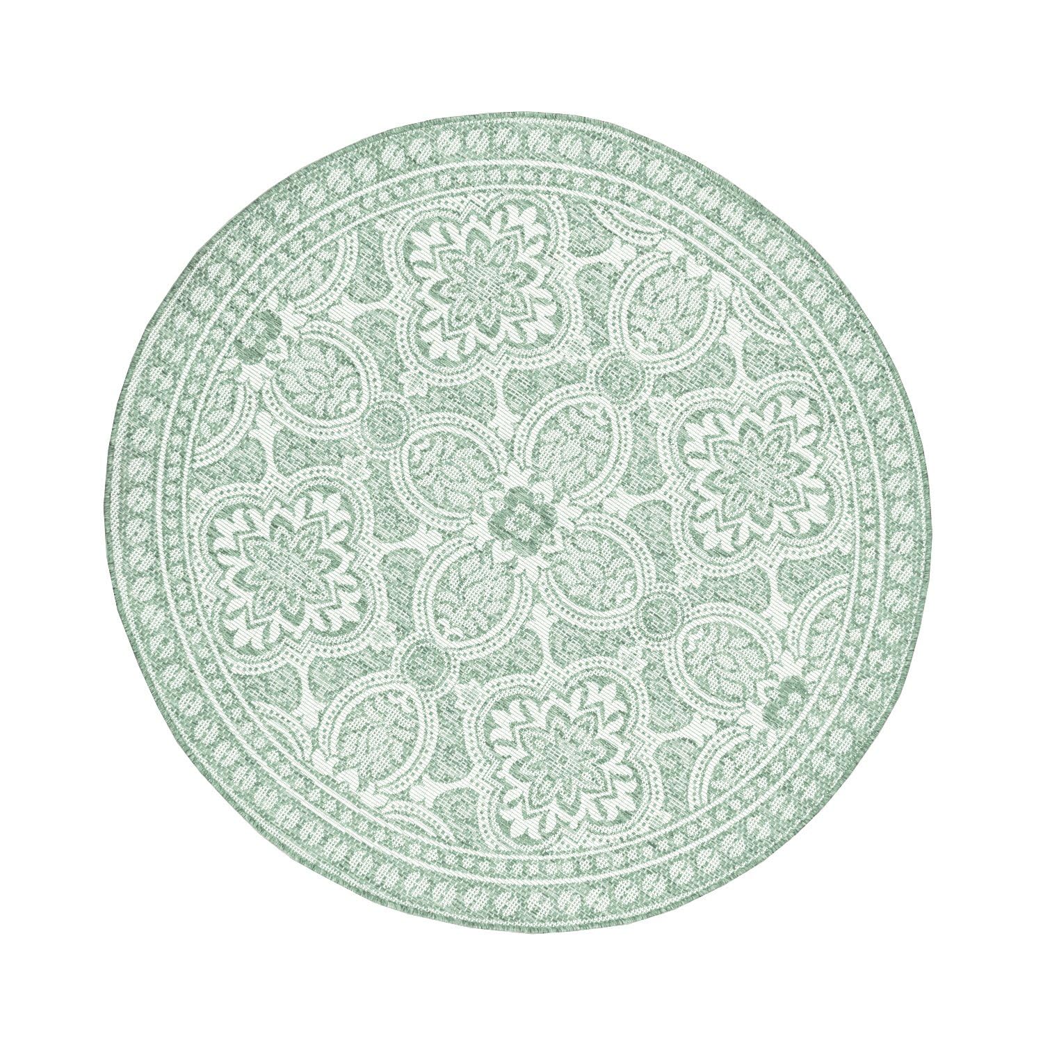 FRAAI | Home & Living In- & Outdoor Teppich Rund - Summer Oriental Grün - Wetterfest - Polypropylen - Ø 100 cm - Balkon, Garten/Terrasse - Terrasse Teppich - Outdoor Rug