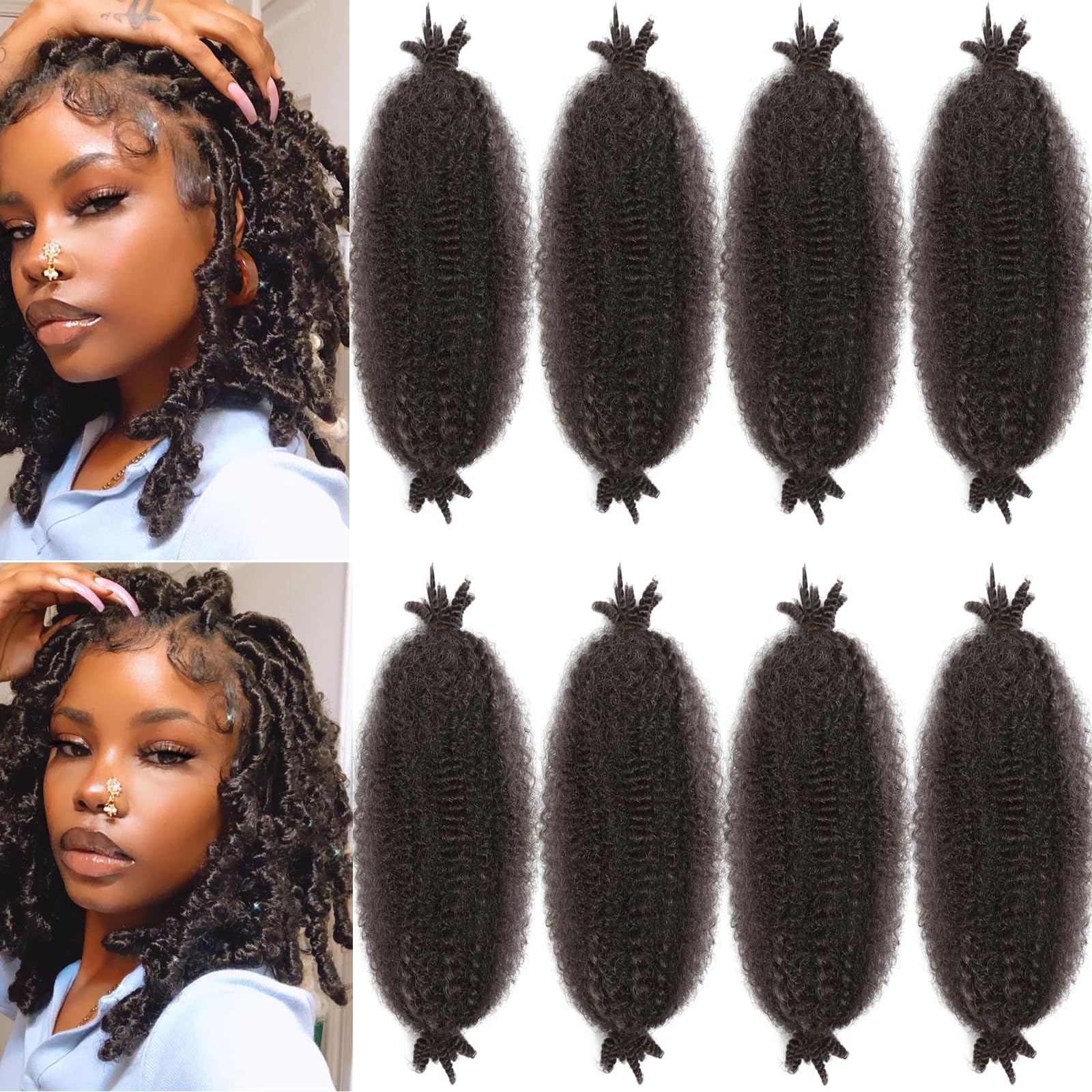 8 Packs Springy Afro Twist Hair Color 4 Marley Twist Braiding Hair 10 Inch Kinky Twist Short Marley Hair for Black Women Wrapping Faux Soft Locs