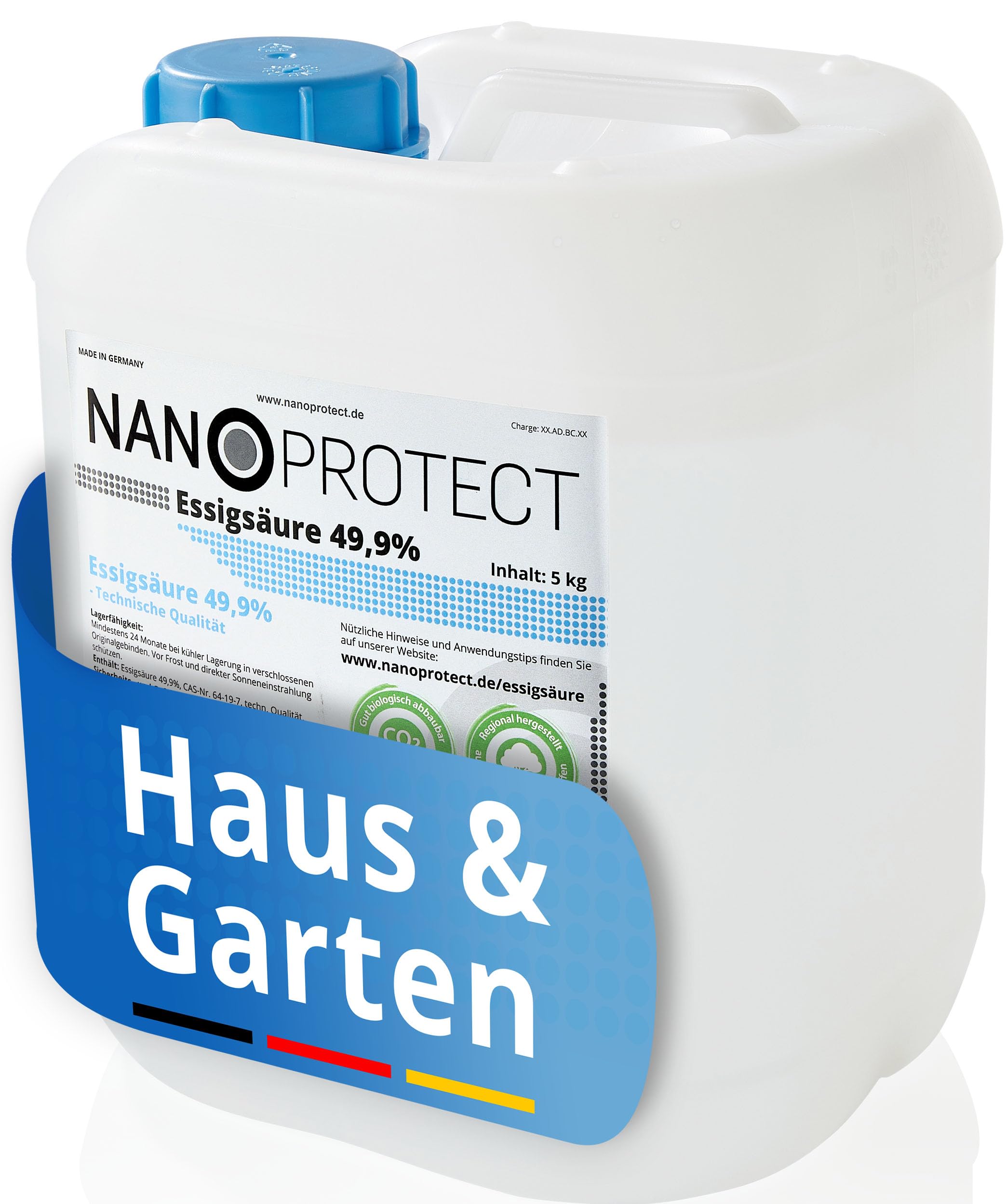 Nanoprotect Essigsäure 49,9% Klimaneutral - 5 kg | Nachhaltig und CO2 neutral | Ideal als Reiniger und Entkalker | Für Haus und Garten