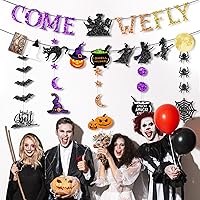 Vista 6 de Decoración de pancarta de Halloween con purpurina, guirnalda colgante de Halloween con fantasmas, brujas, murciélagos, arañas, calabazas, Tema
