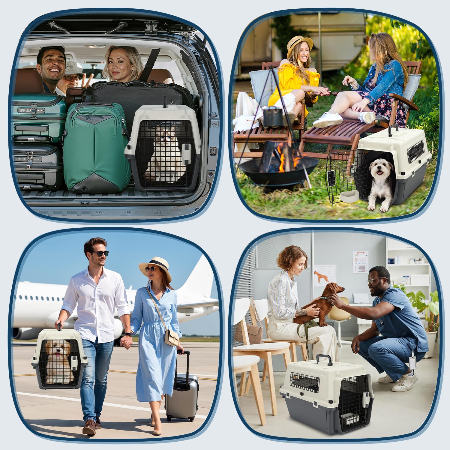 Pet Transportbox für Katzen, kleine Hunde & Nagetiere bis 10 kg, 60,4x42x39,8 cm, Leichte Hundetransportbox mit Metallgitter, Inkl. Grundausstattung