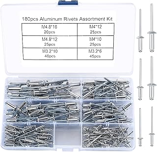 180 Pcs Aluminum Blind Rivets, Pop Rivets Assortment Kit, Flange Blind Rivets with Steel Shaft Mandrel Assortment Kit for Fixing Component Construction Fasteners Furniture- M3.2/M4/M4.8
