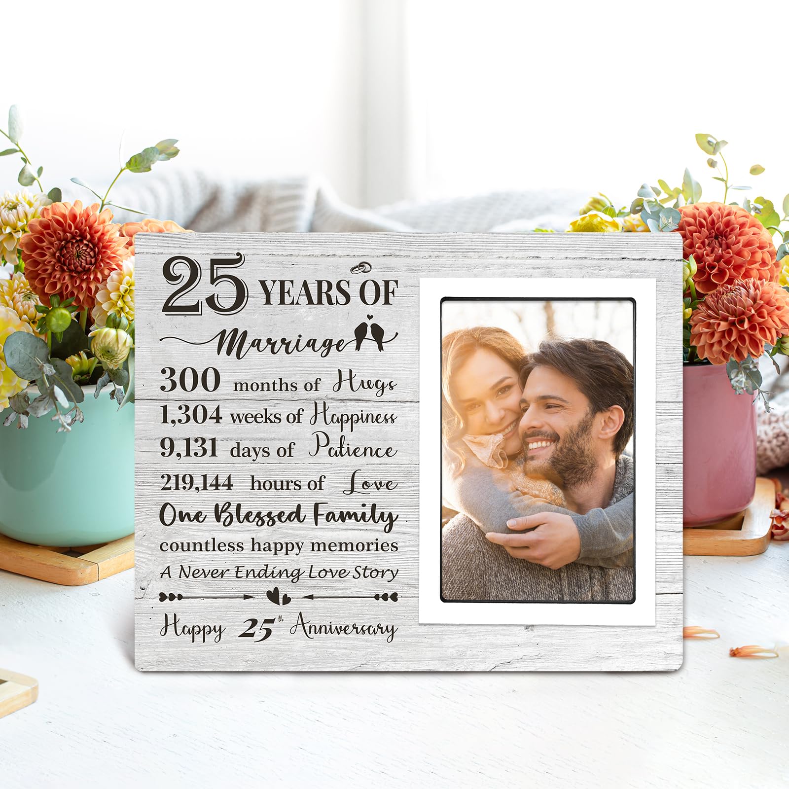 Cornice portafoto in legno personalizzata, argento, regalo per anniversario di matrimonio – 25° regalo per coppia, genitori, mamma e papà, 6x4 7x5 orizzontale - Italia