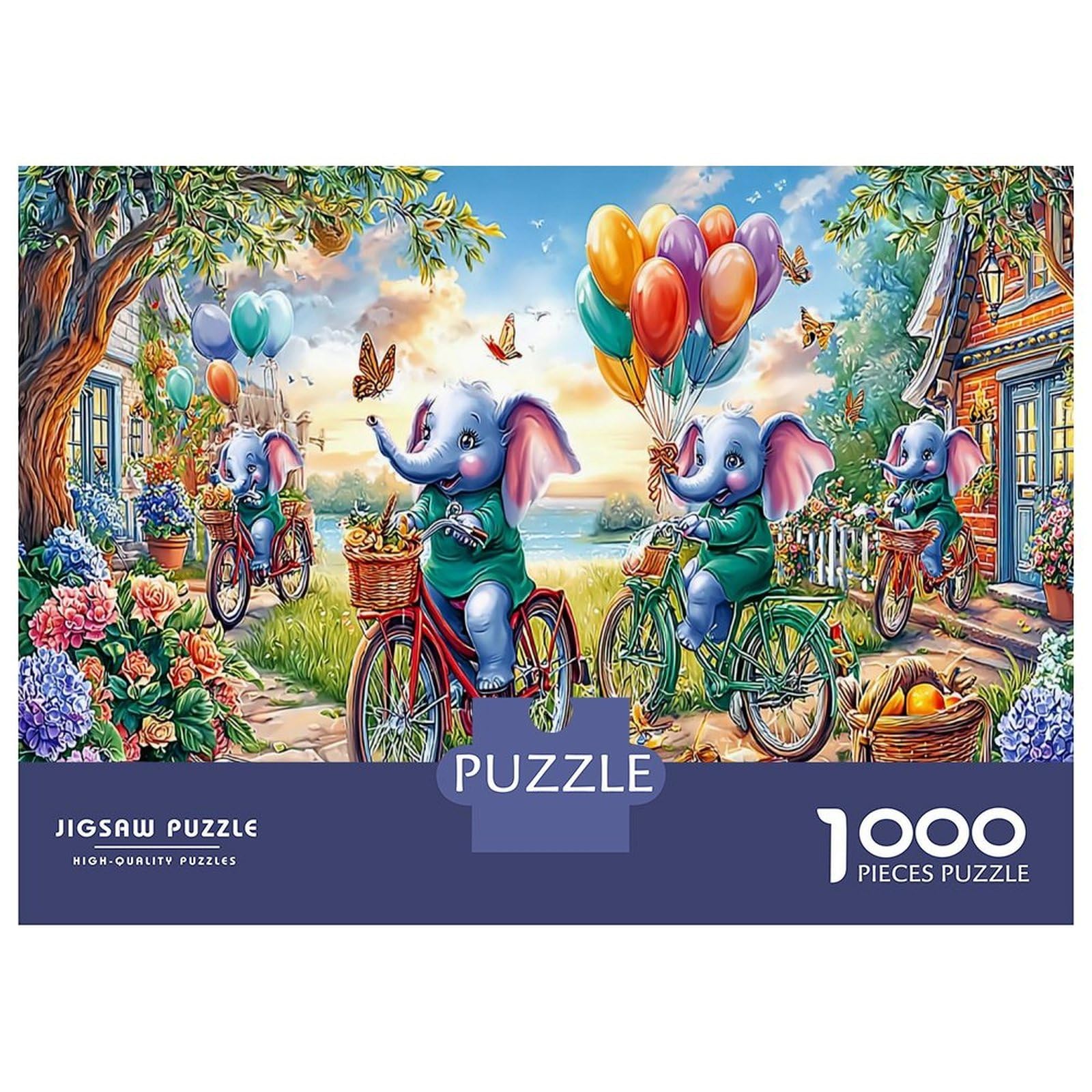 Bike Ride with Balloons 1000 Piece Jigsaw Puzzle Bundle Healing Illustration Puzzle for Adults Sturdy Cardboard DIY Family Game Beautiful Decor Adults Kids Enthusiasts 70x50cm/10