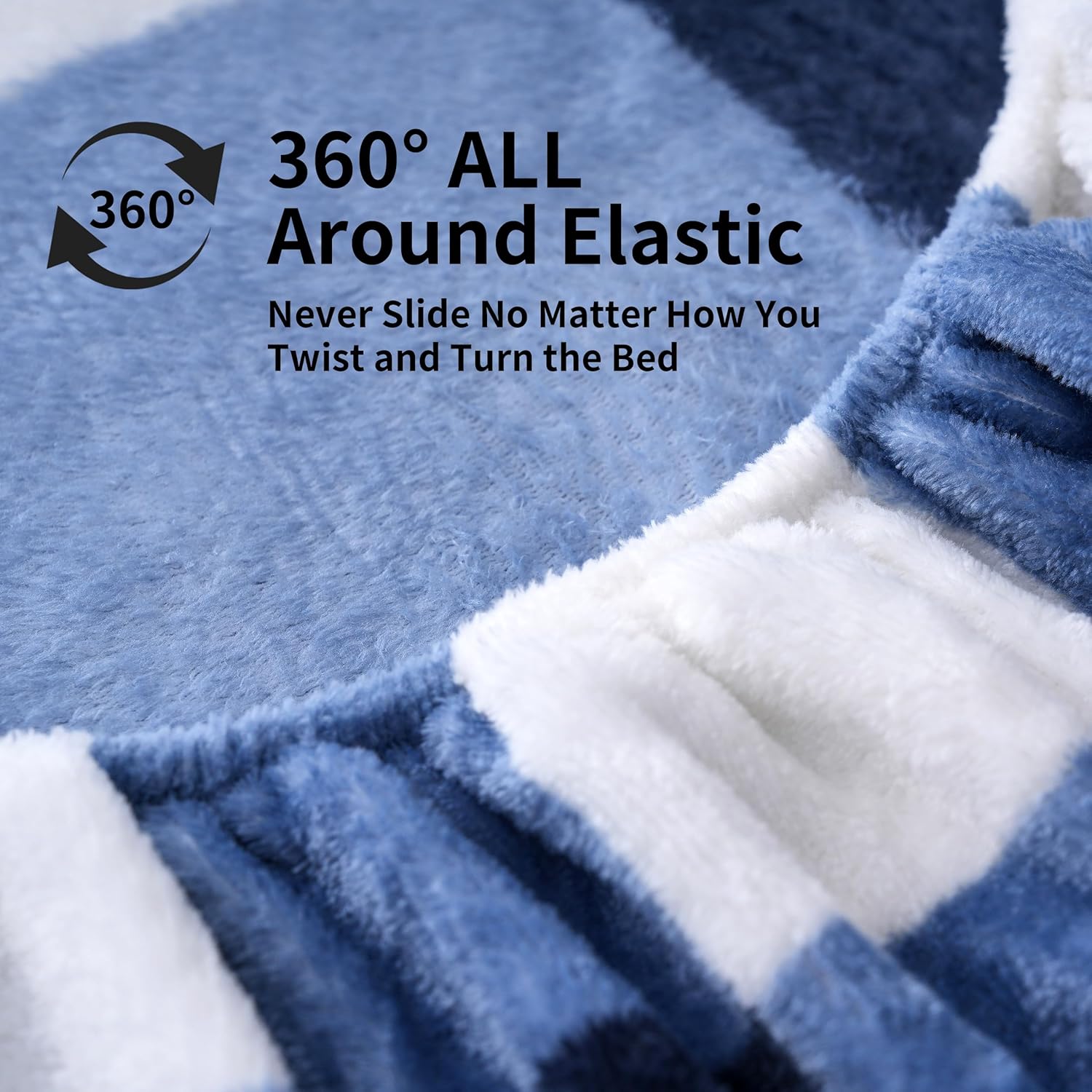Best Season Navy White Blue Fleece Sheets Queen Ultra Soft Bed Sheet Set 4 Piece - Velvet Fleece Bed Sheet Set | Cozy Warm, Anti-Static, Non Pilling Fuzzy Checkered Queen Sheets